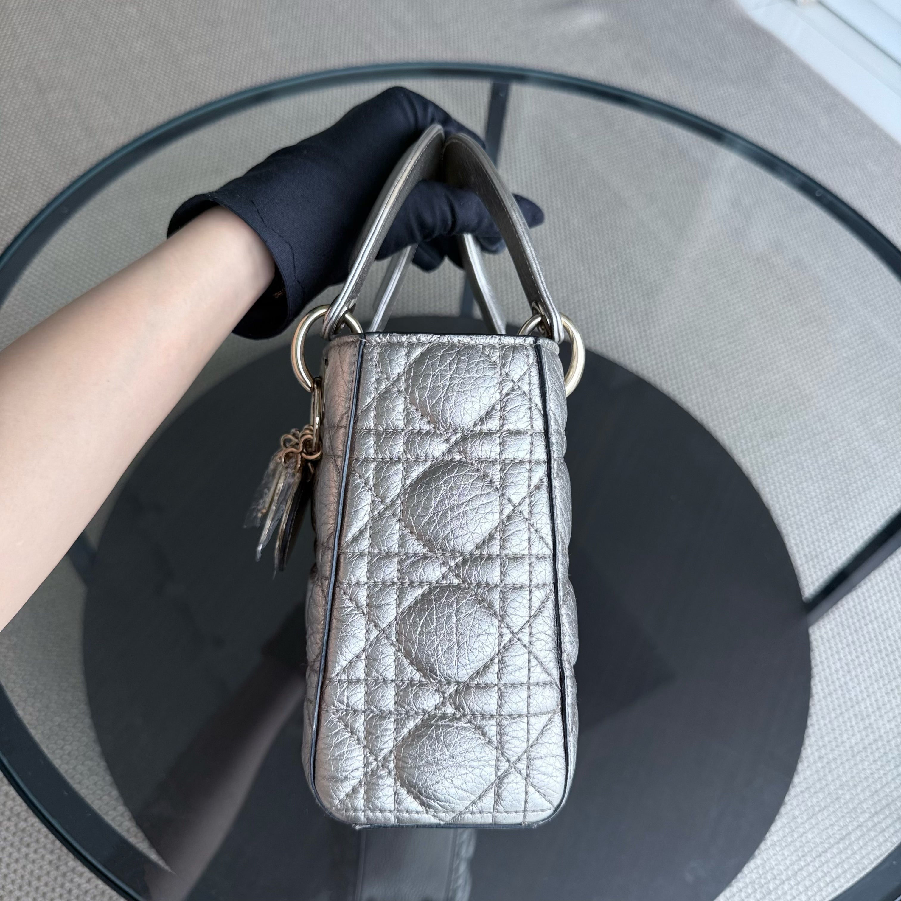 Dior Lady Small - Cannage Gold Calfskin Gold Hardware