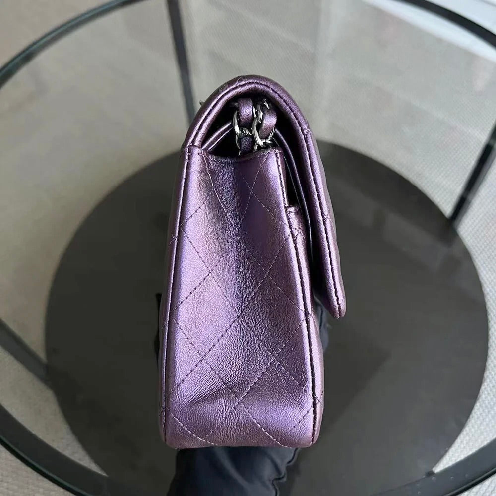 Classic Flap Quilted Lambskin Purple Silver Hardware Series 24