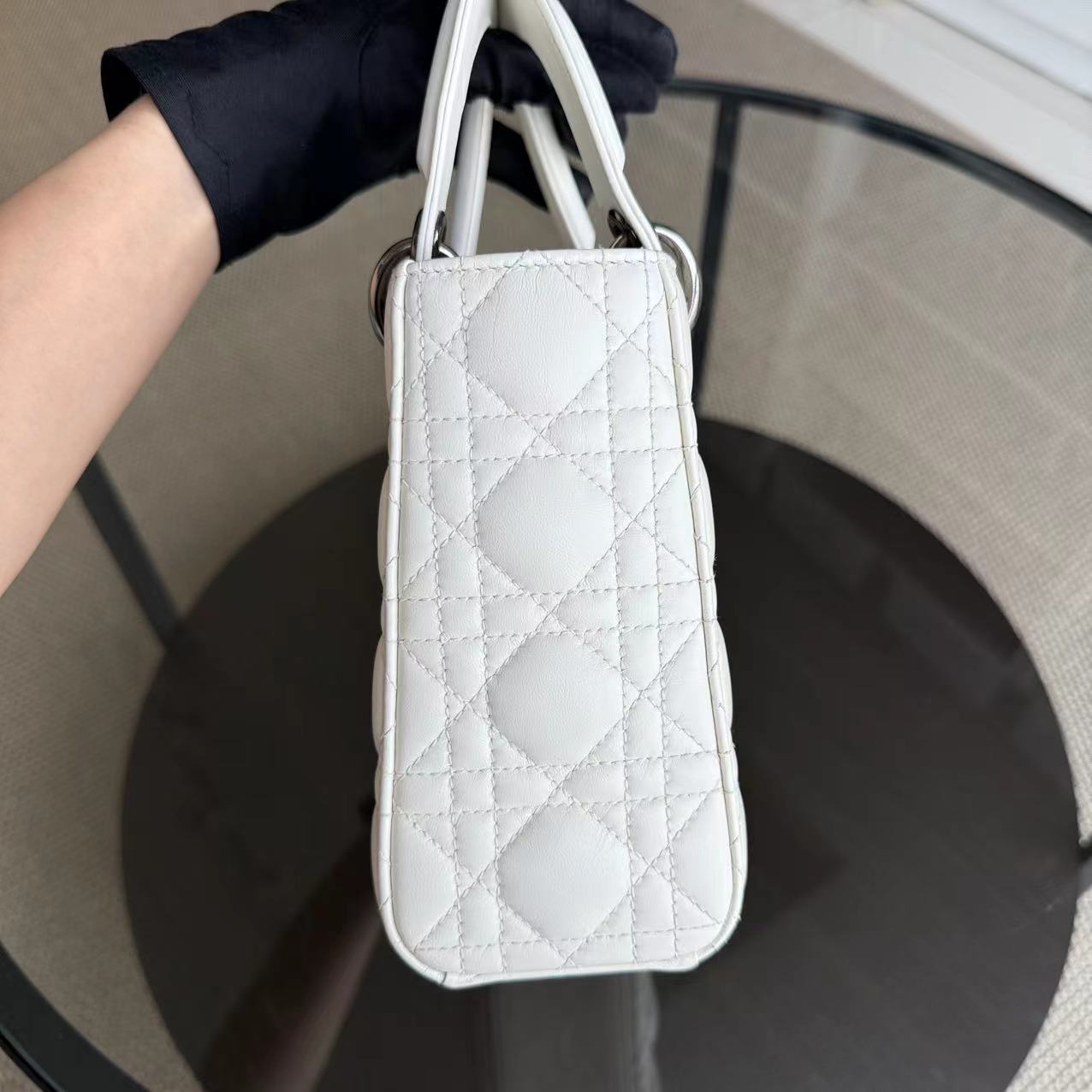 Dior Lady Small ABC MyABC Cannage Lambskin White Silver Hardware Shoulder Bag