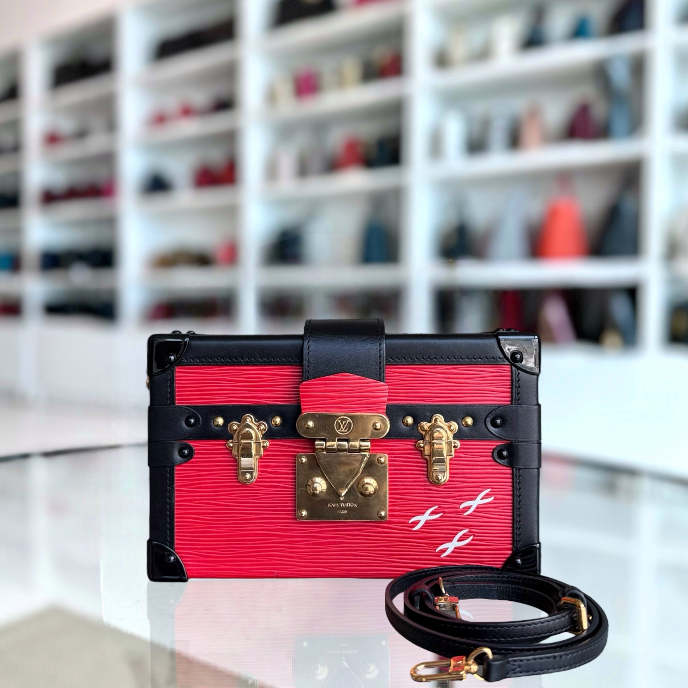 Louis Vuitton Petite Malle - New Edition EPI Leather Red Box Shoulder Bag Gold Hardware Microchip