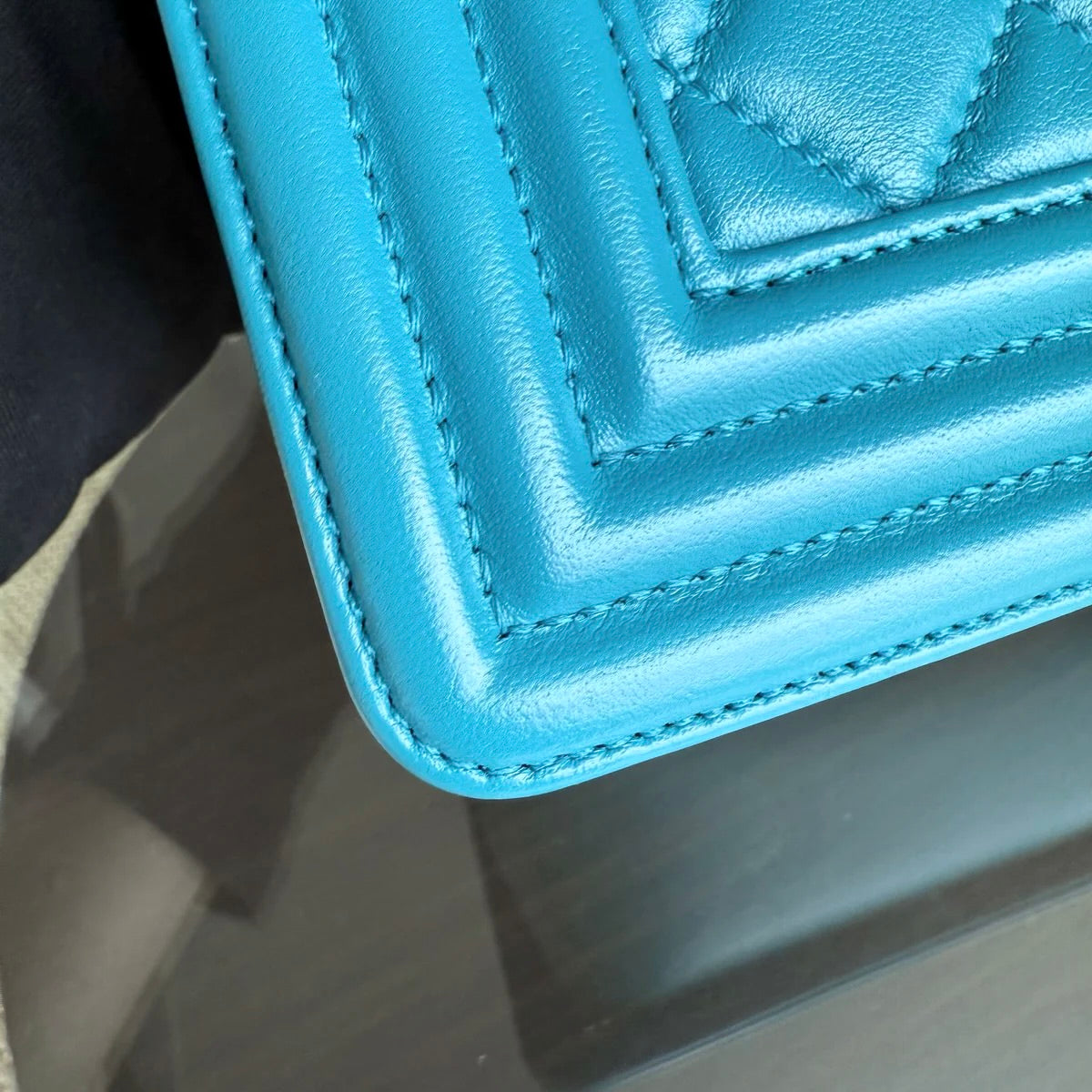 Chanel Boy Medium - 25CM Quilted Lambskin Blue Silver Hardware Series 19