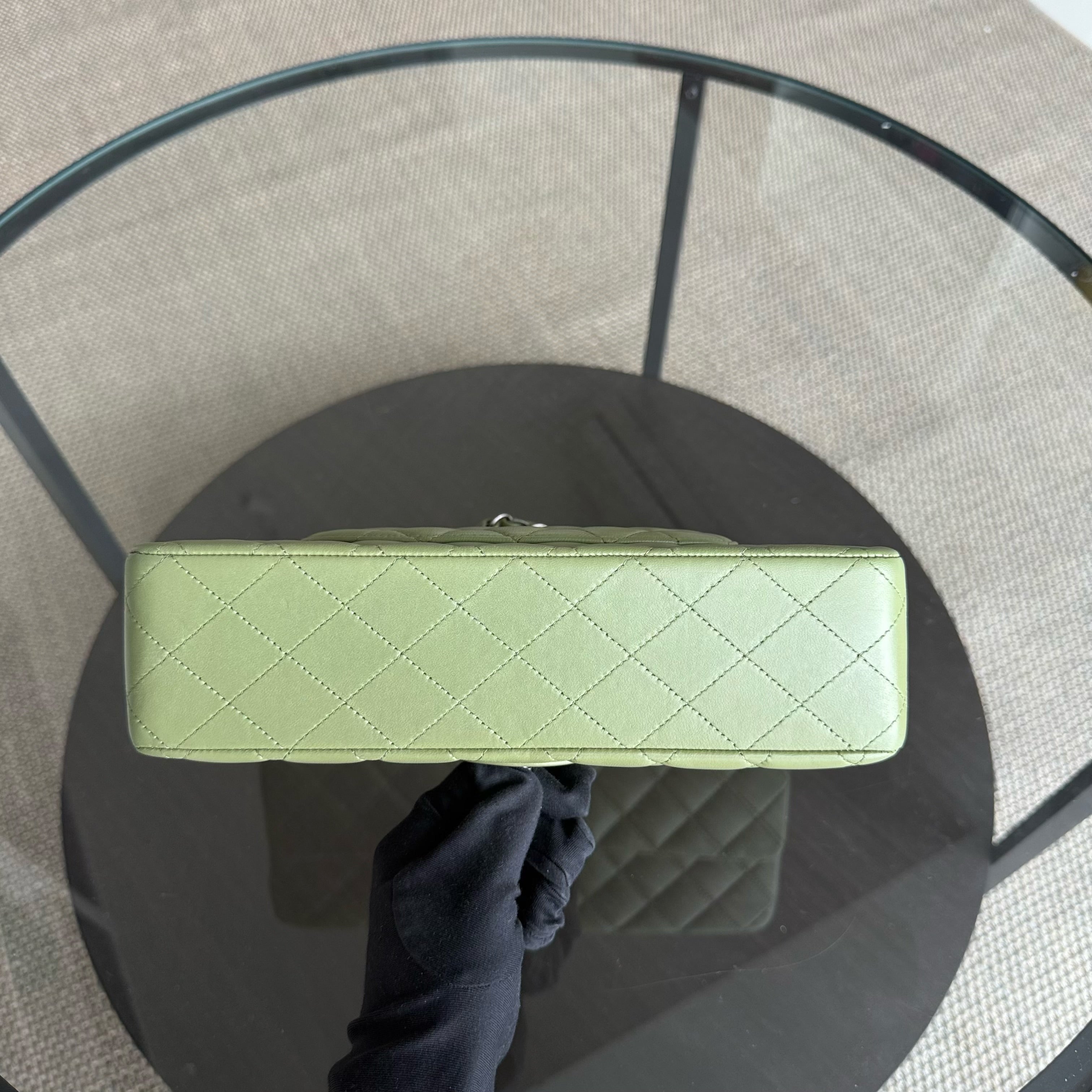 Chanel Classic Flap Medium - 25CM Quilted Lambskin Olive Green Silver Hardware Series 19