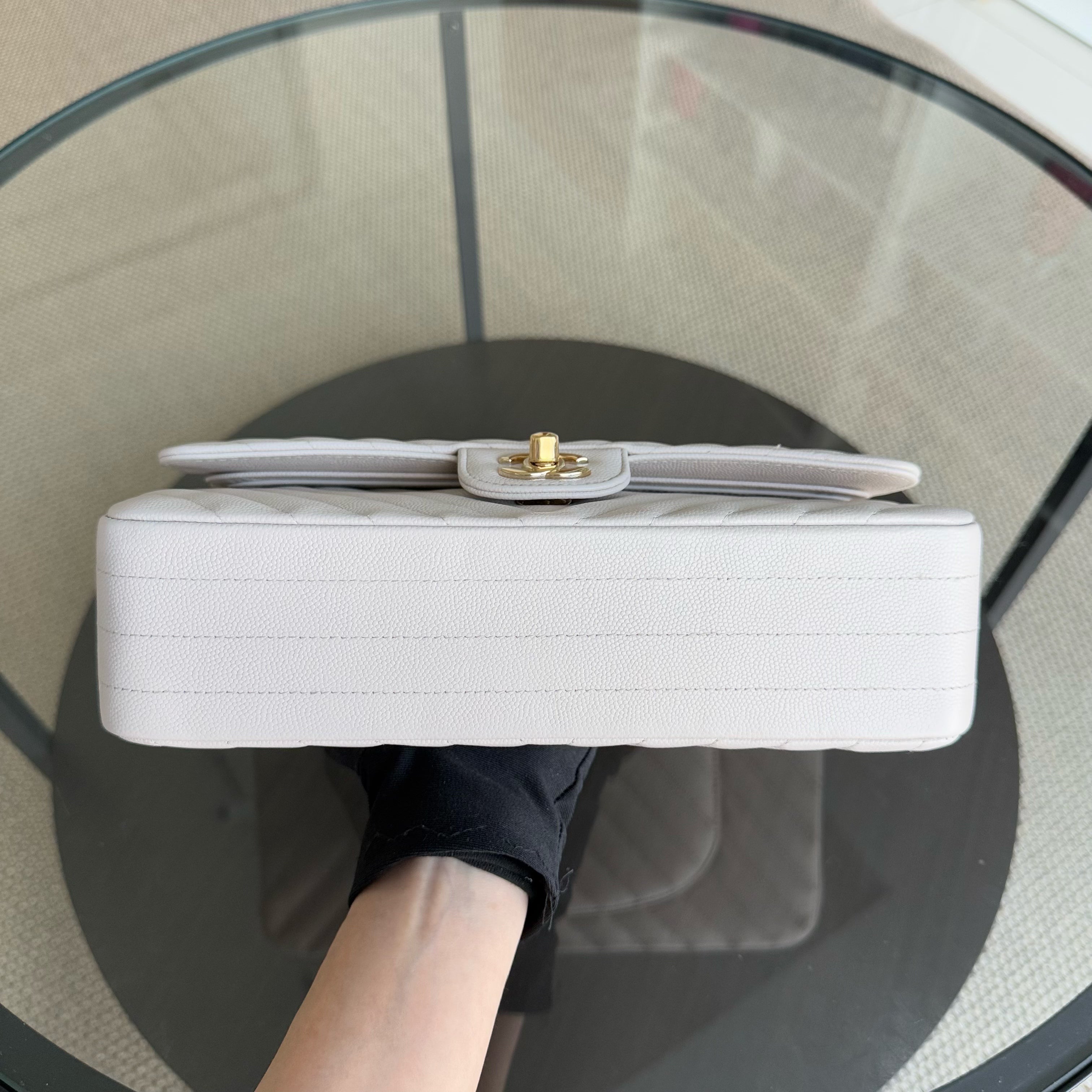 Balance of Chanel Classic Flap Medium - Caviar Chevron Cream White Gold Hardware Series 26 and balance of Chanel Classic Flap Medium - Caviar 25CM Quilted Light Green Gold Hardware Series 25