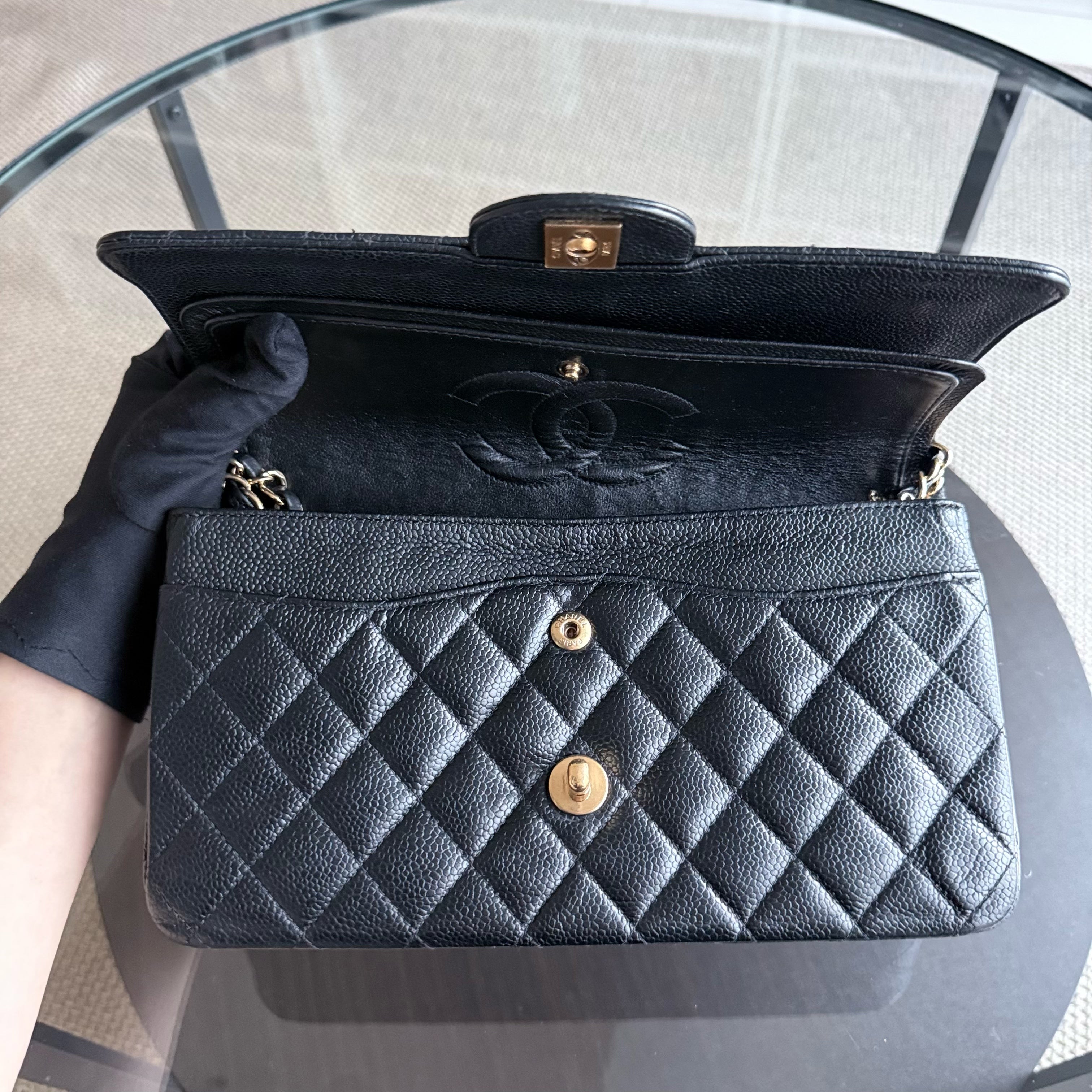 Chanel Classic Flap Medium - Caviar 25CM Quilted Black Gold Hardware Series 10