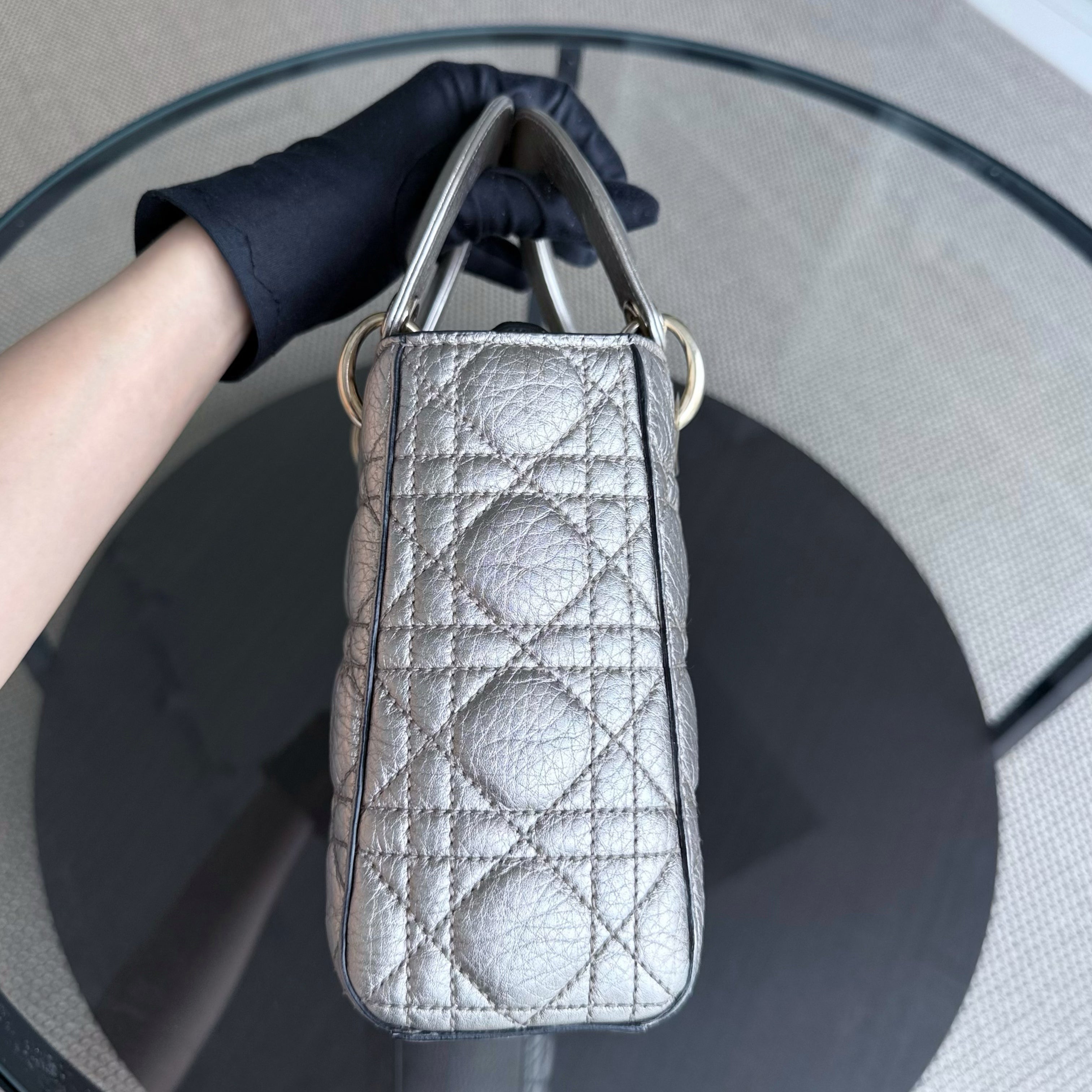 Dior Lady Small - Cannage Gold Calfskin Gold Hardware
