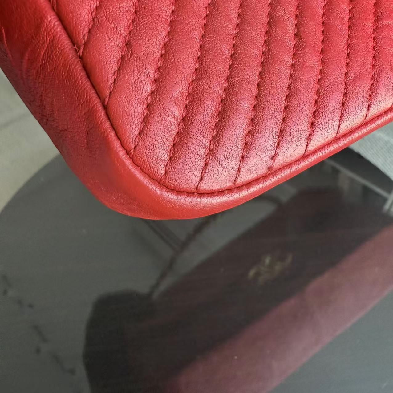 Chanel Herringbone Medallion - Chevron Seasonal Flap Red Calfskin Aged Gold Hardware