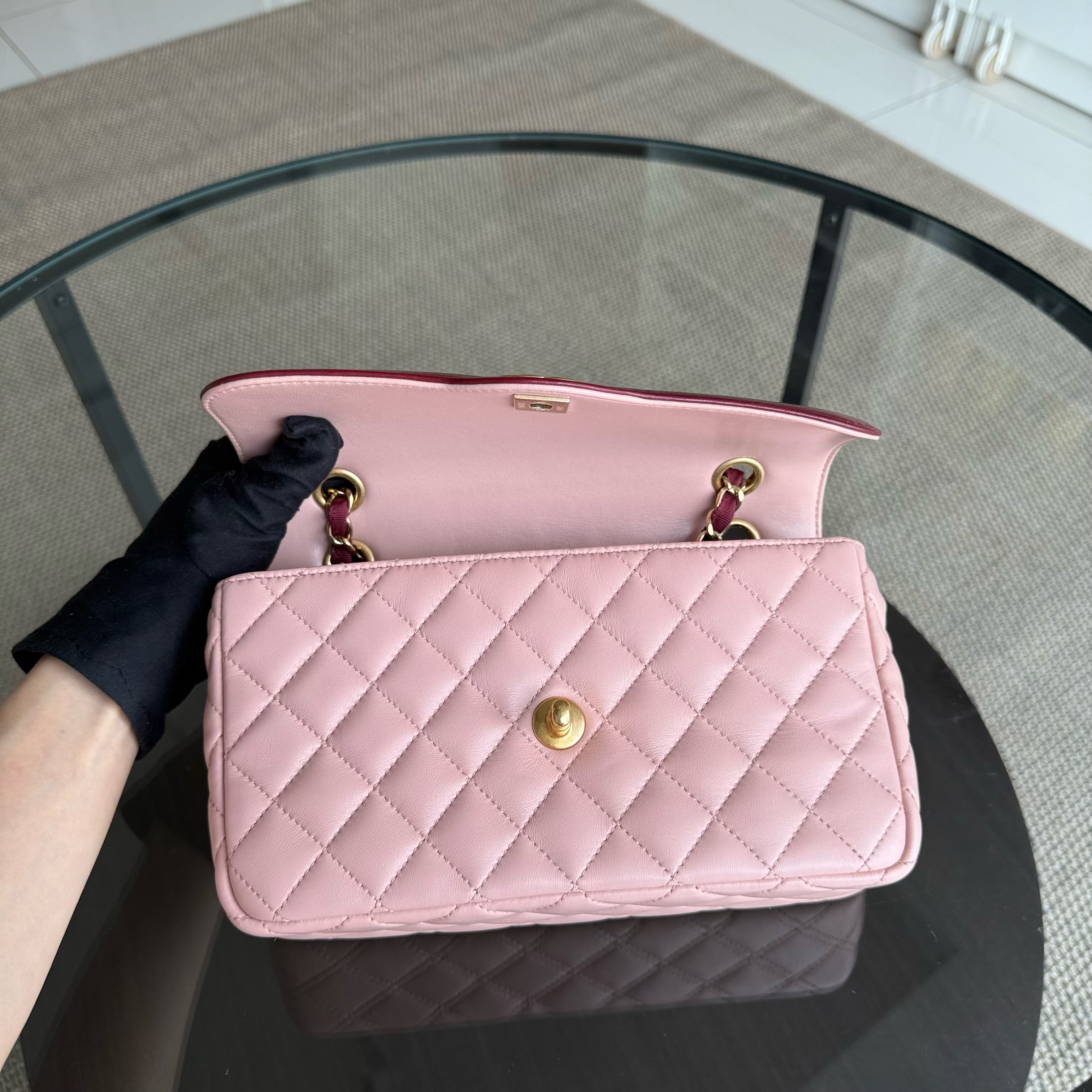 Chanel Seasonal Two-tone Flap Small - Quilted Lambskin Pink Burgundy Gold Hardware Series 23