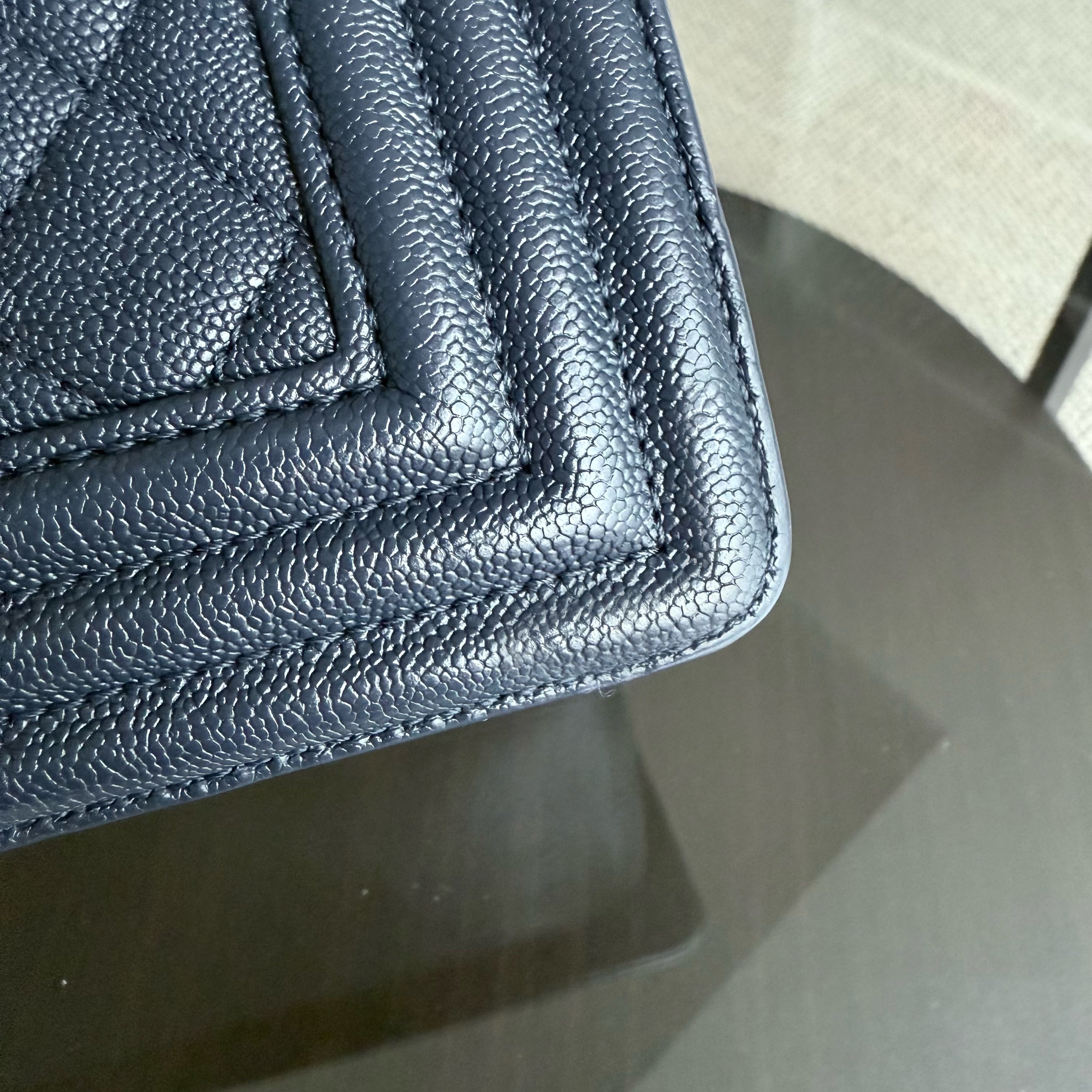 Chanel Boy Medium - Caviar 25CM Quilted Midnight Dark Blue Gold Hardware Series 27