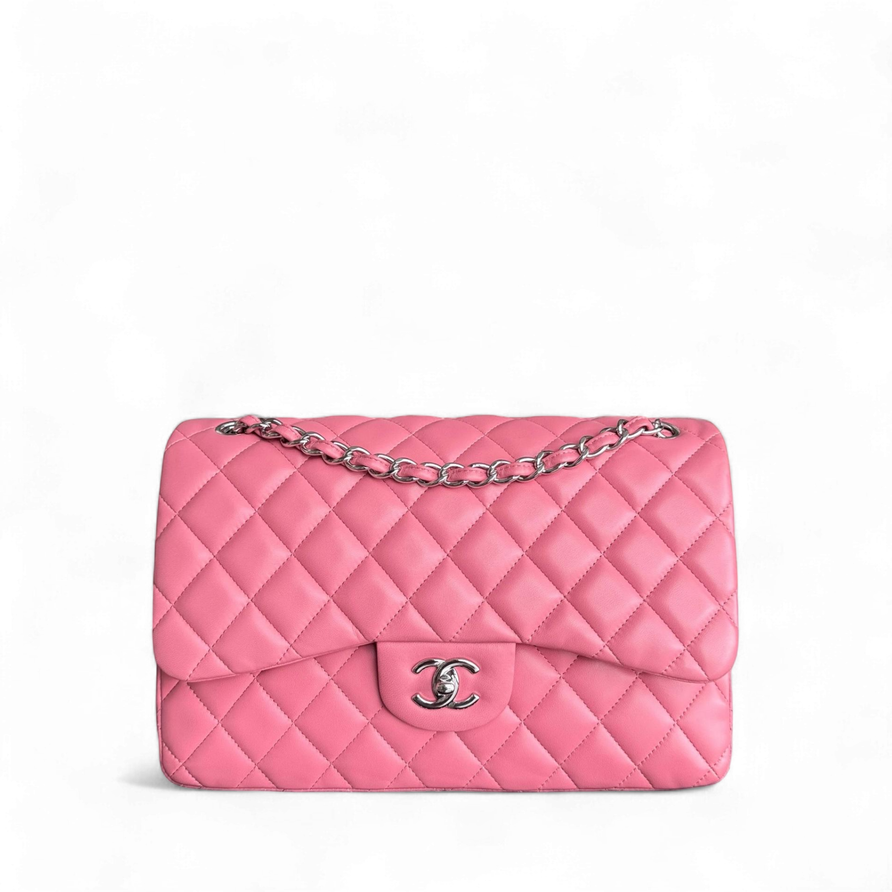 Chanel Classic Flap Jumbo - Double Flap 30CM Quilted Lambskin Sakura Pink Silver Hardware Series 18