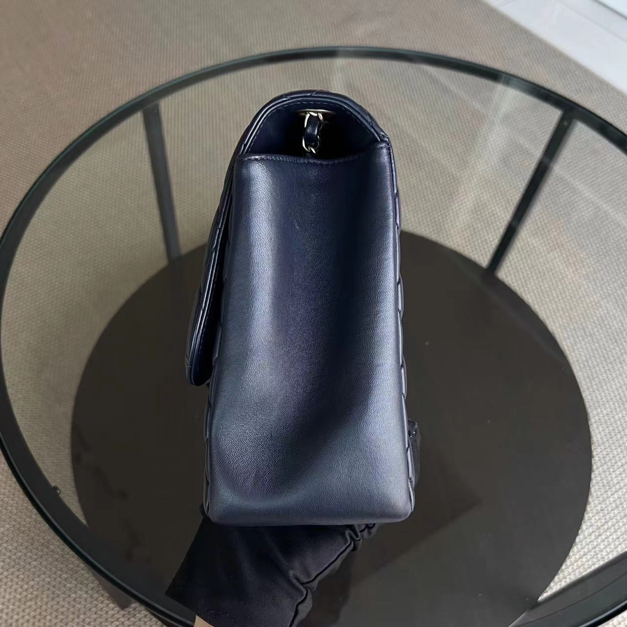 Chanel Chic Flap Jumbo Mademoiselle Quilted Lambskin Dark Blue Golden Hardware Series 21