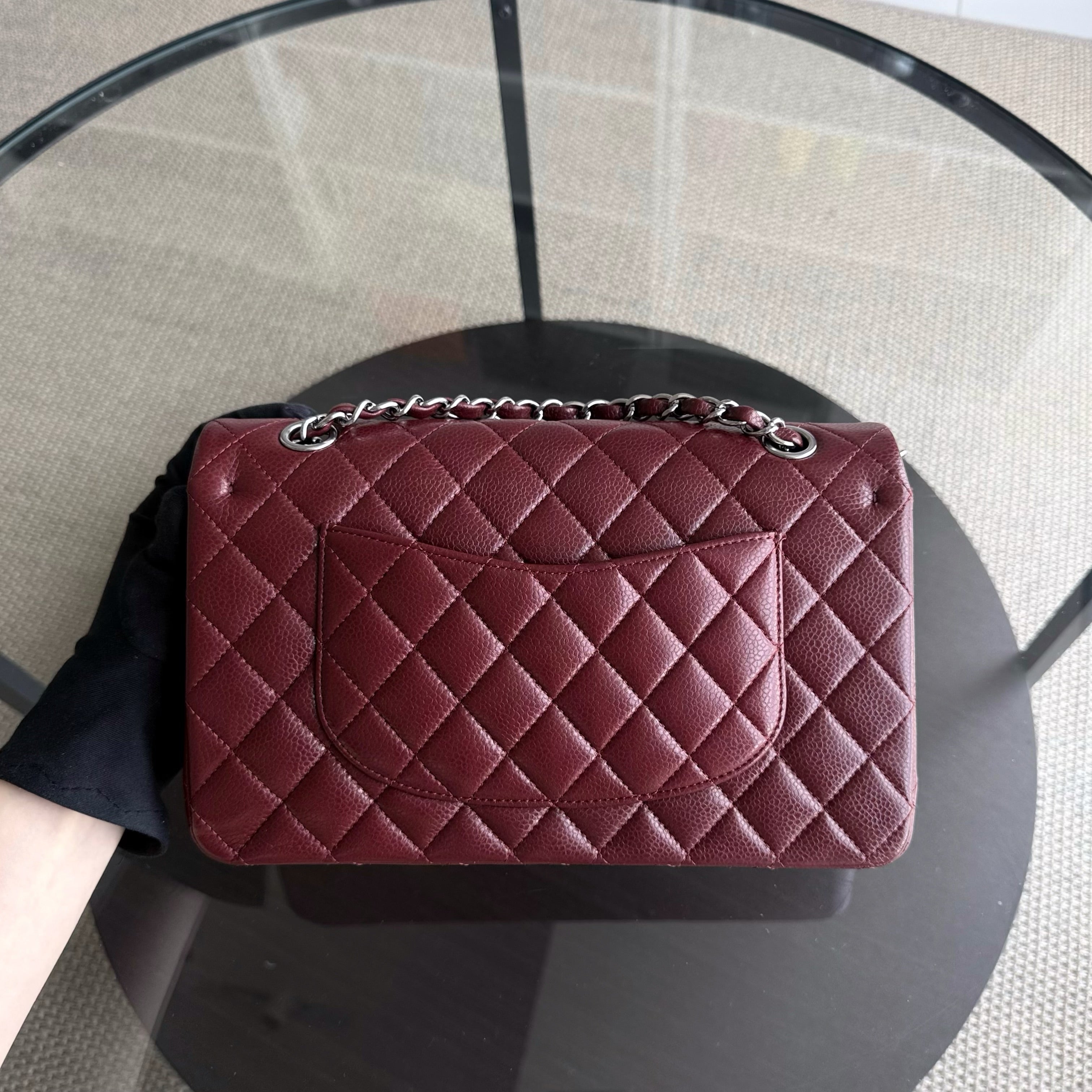 Chanel Classic Flap Medium - Caviar 25CM Quilted Grained Calfskin Burgundy Dark Red Silver Hardware Series 15