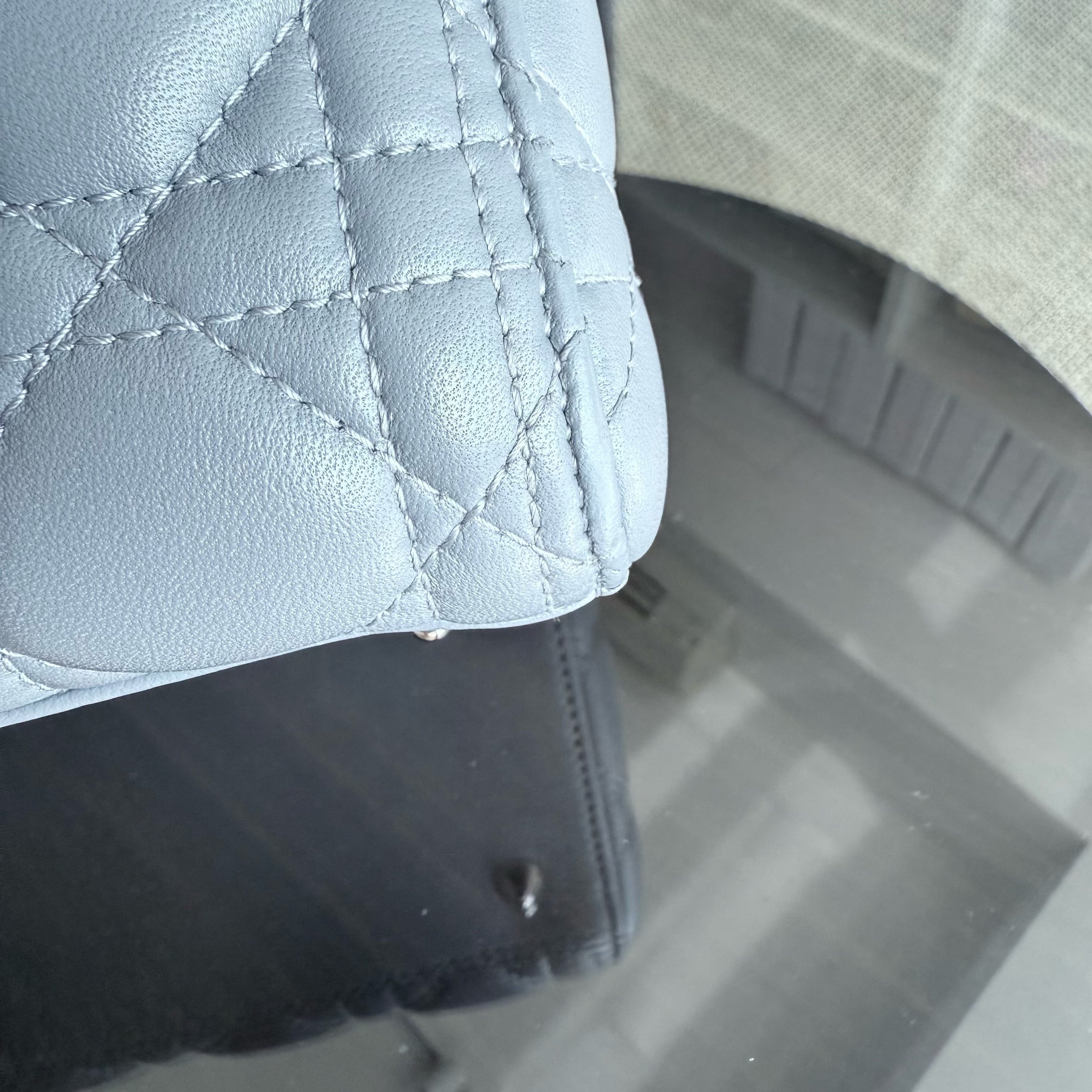 Dior Lady Medium - Cannage Lambskin Grey Gray Silver Hardware