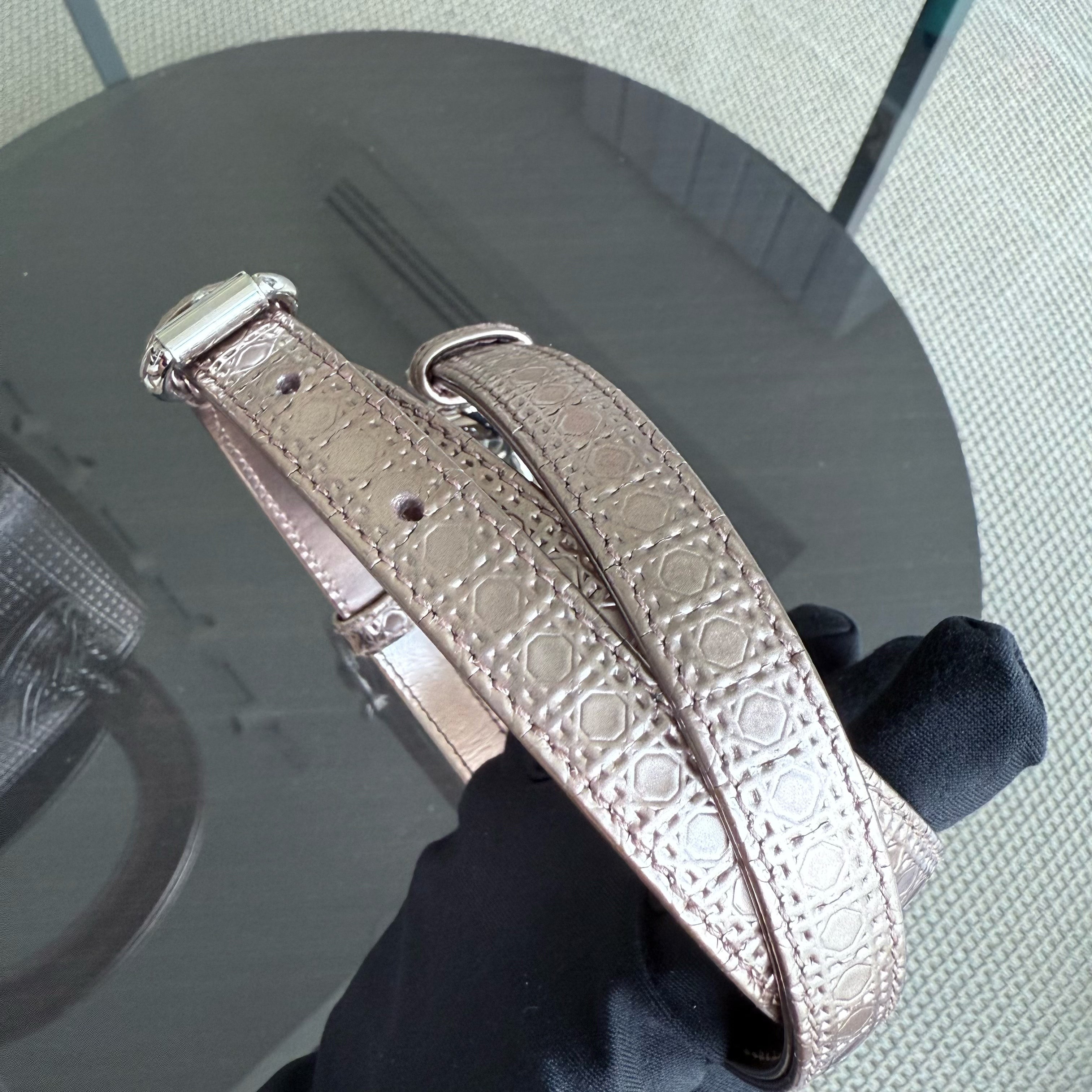 Dior Lady Mini - Micro Cannage Metallic Rose Gold Silver Hardware Adjustable Strap