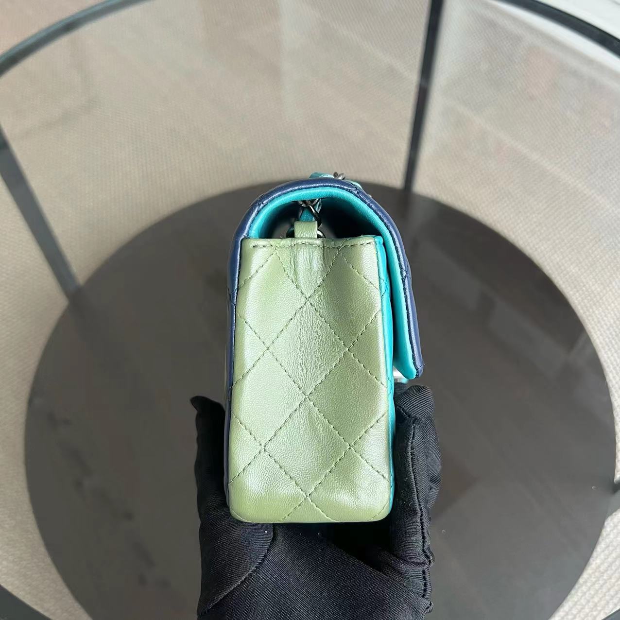 Mini Classic Flap Quilted Lambskin Multi-color Blue Green Silver Hardware Series 21