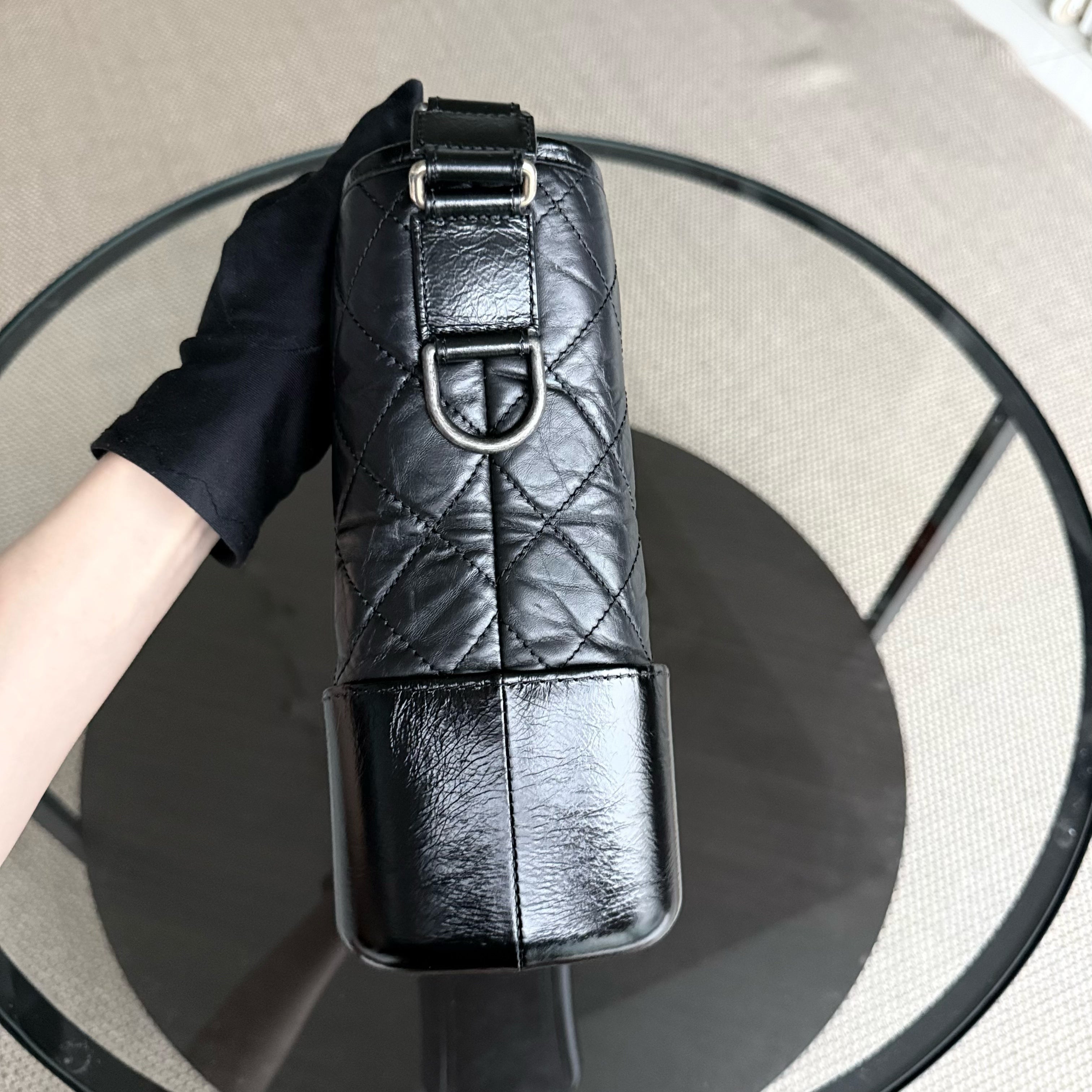 Chanel Gabrielle Medium - Quilted Aged Calfskin Black Two-tone Gold Hardware Series 25