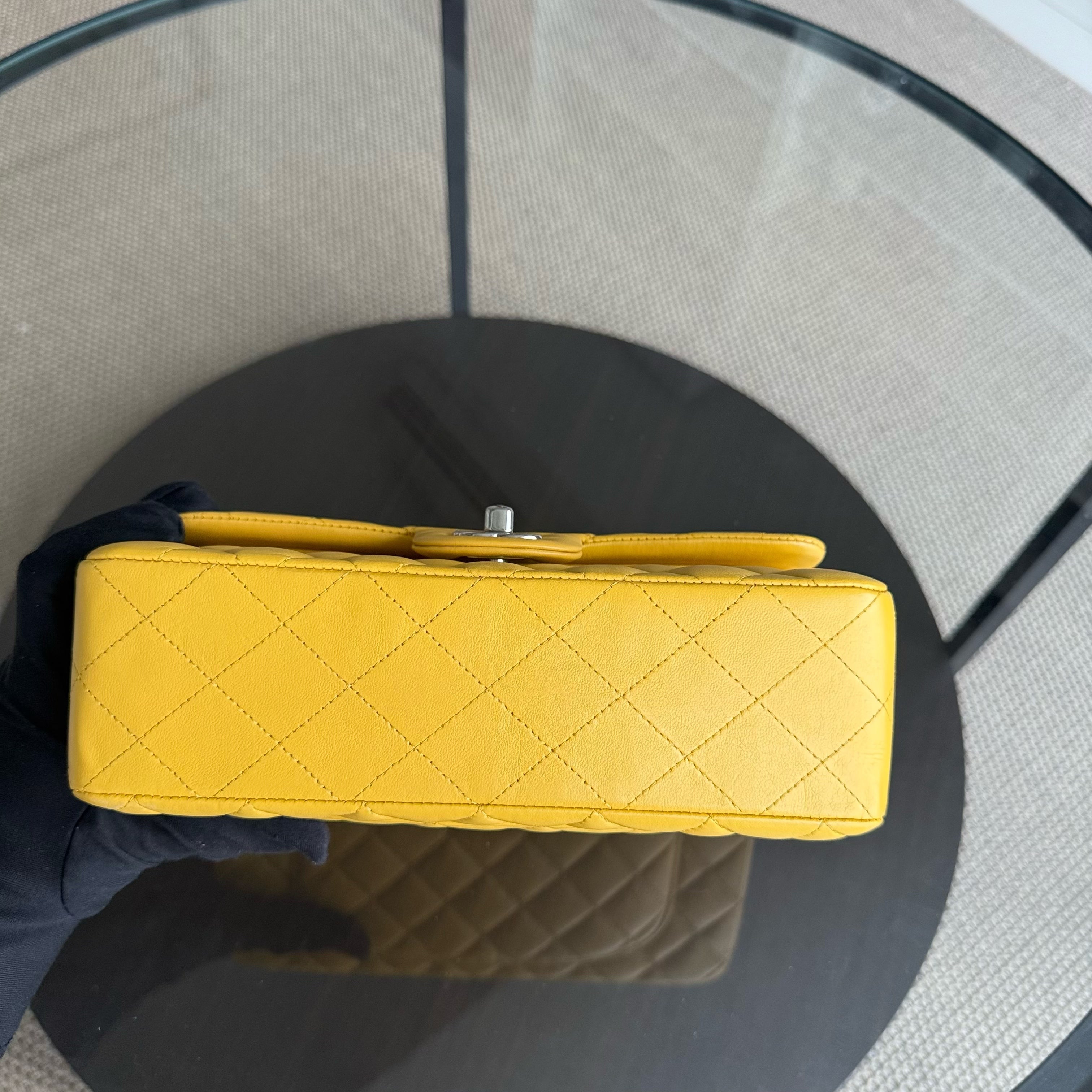 Chanel Classic Flap Small - 23CM Quilted Lambskin Yellow Silver Hardware Series 25