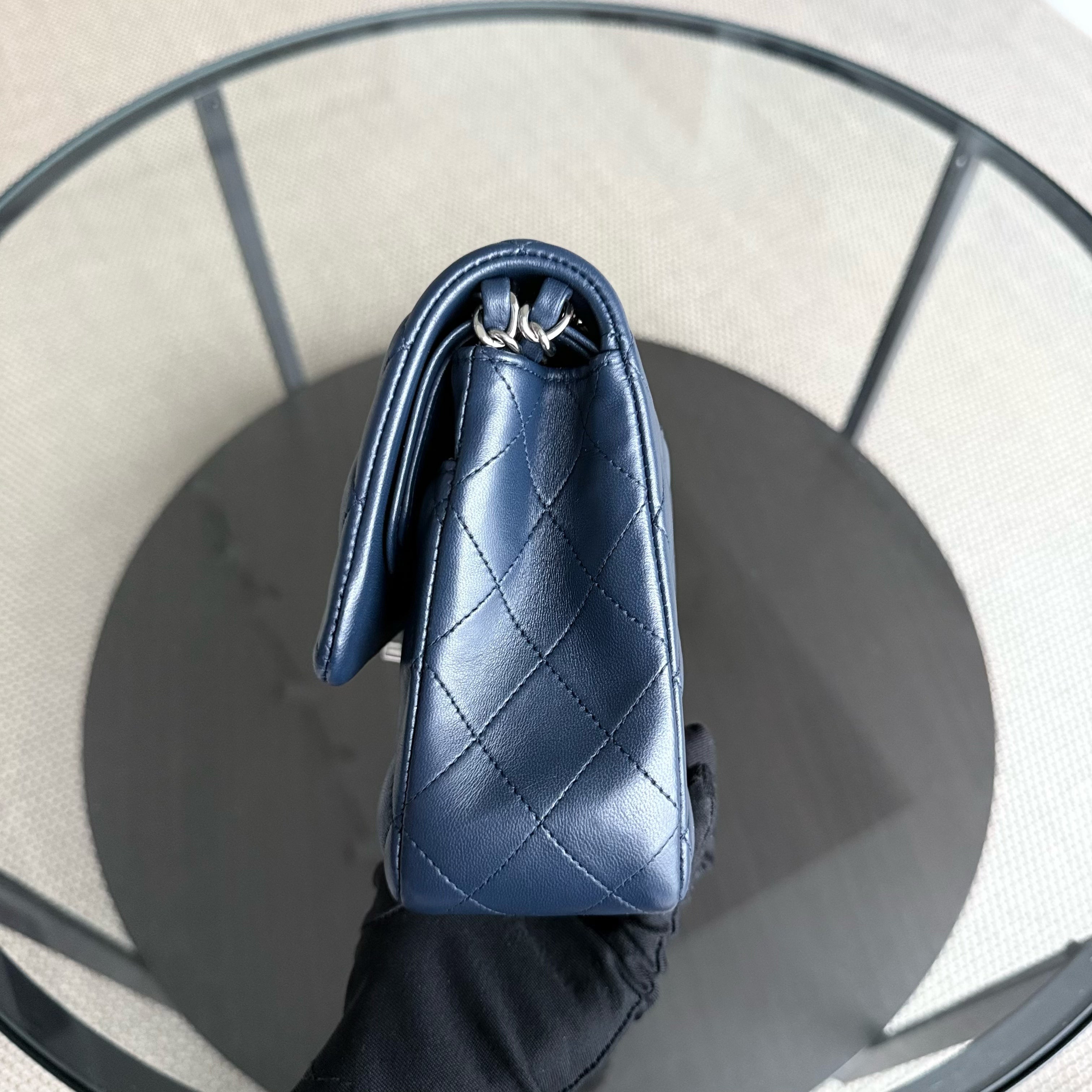 Chanel Classic Flap Medium - 25CM Quilted Lambskin Dark Blue Silver Hardware Series 22