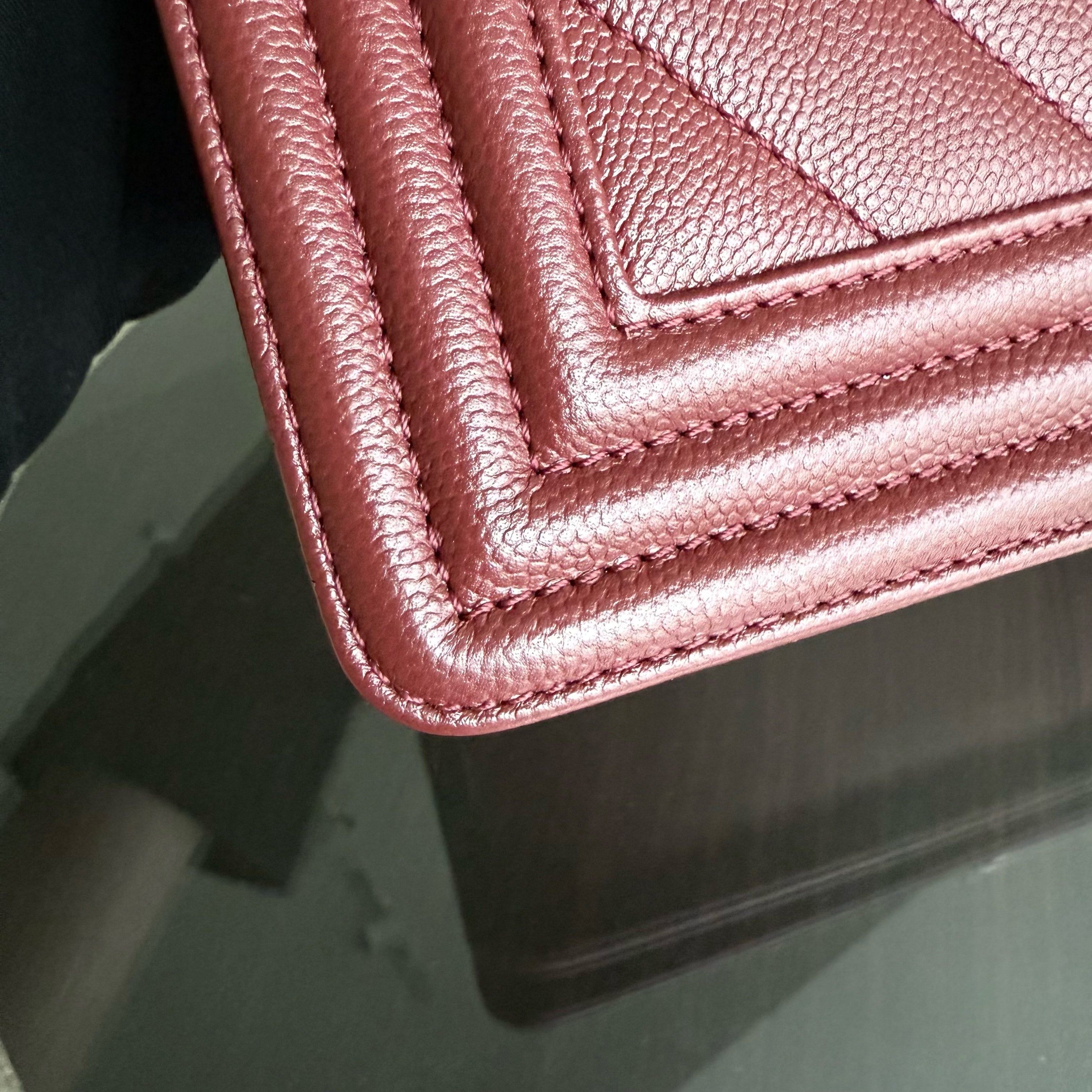 Chanel Boy Medium - Caviar 25CM Chevron Dark Red Burgundy Ruthenium Silver Hardware Series 24