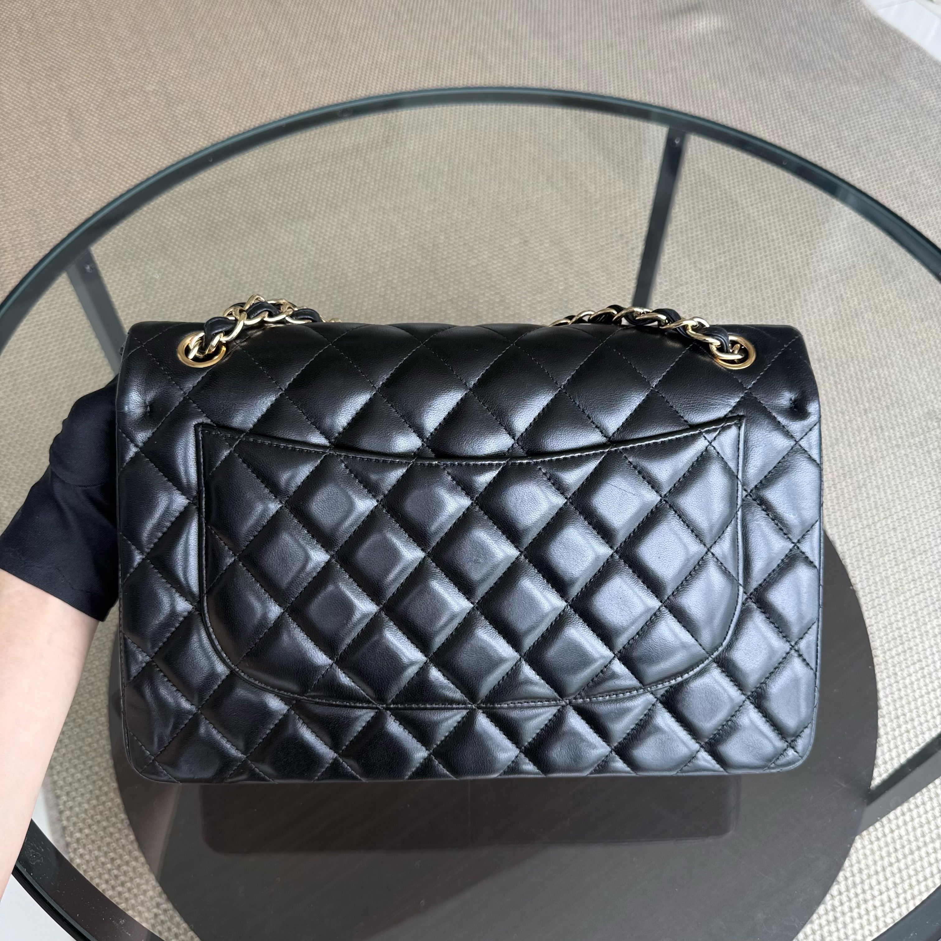 Chanel Classic Flap Jumbo - Double Flap Lambskin 30CM Quilted Lambskin Black Gold Hardware Series 14