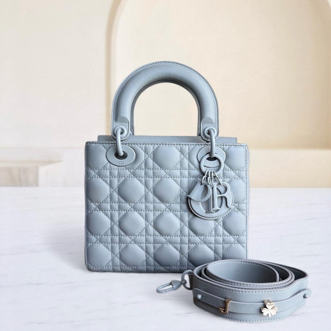 Dior Lady Small ABC - All Gray Grey Cannage Calfskin Black Hardware