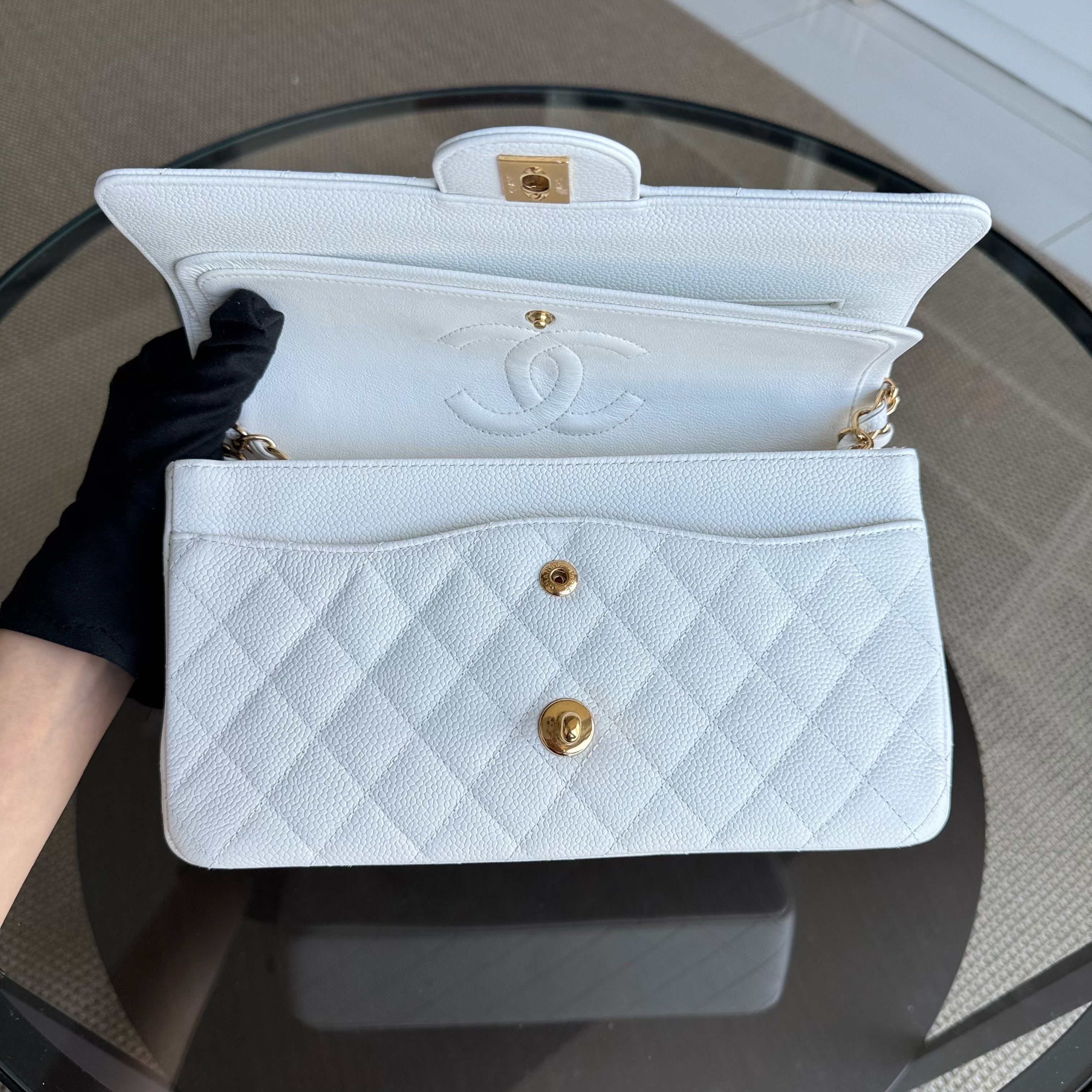 Chanel Classic Flap Medium - Caviar Quilted Grained Calfskin White Gold Hardware Series 14