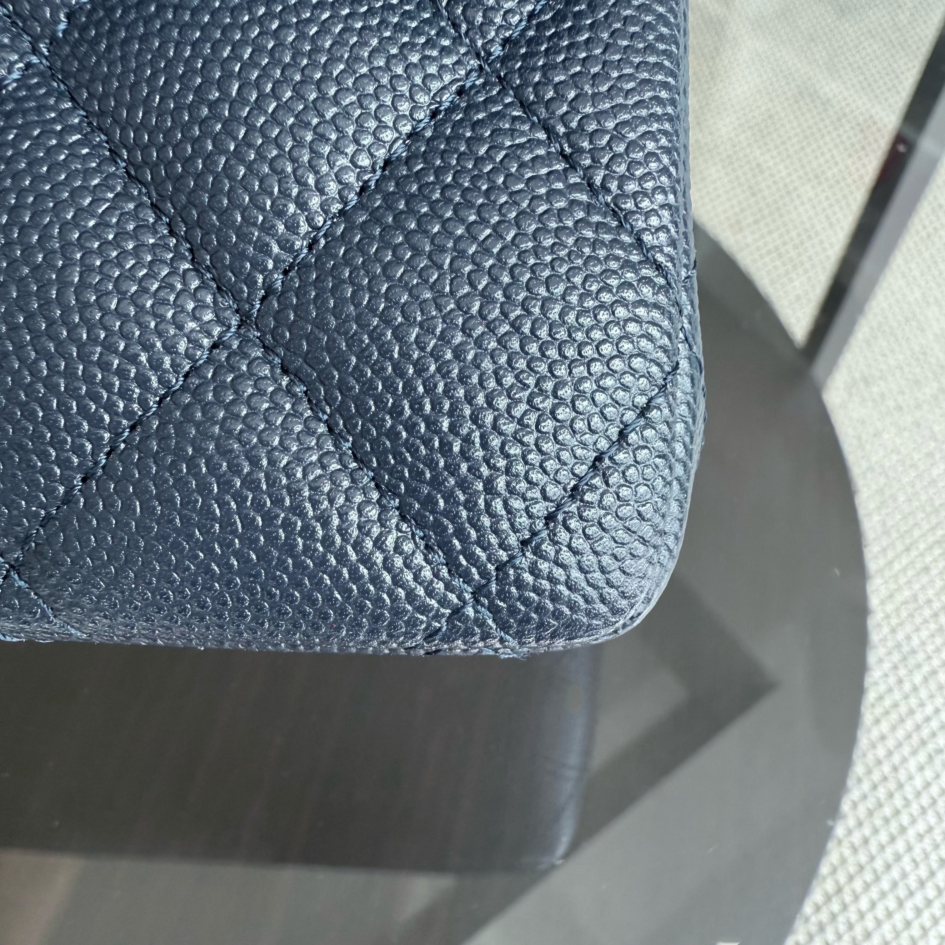 Chanel Classic Flap Medium - Caviar 25CM Quilted Dark Navy Blue Light Gold Hardware Series 26