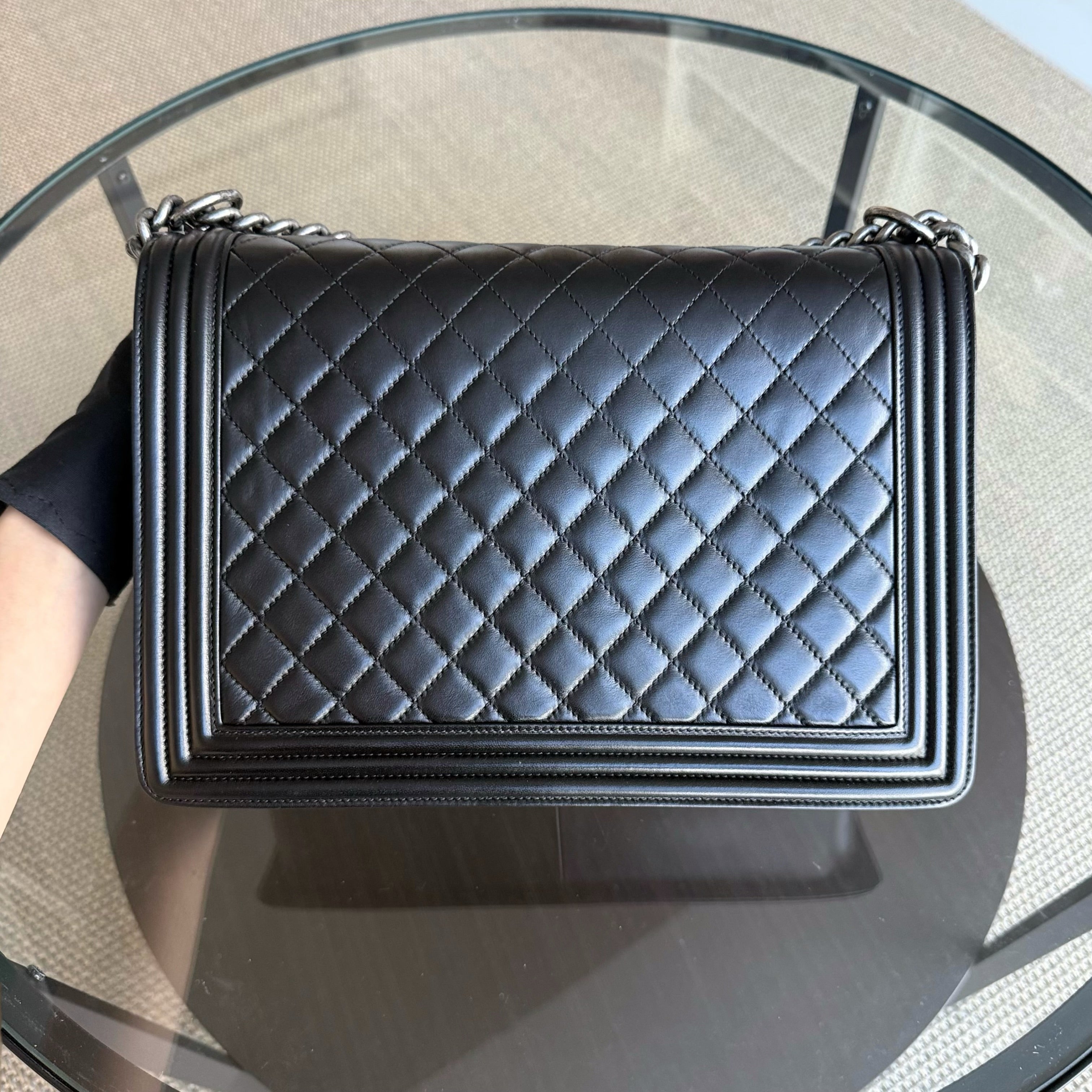 Chanel Boy Large - 30CM Quilted Lambskin Large Black Ruthenium Silver Hardware Series 16
