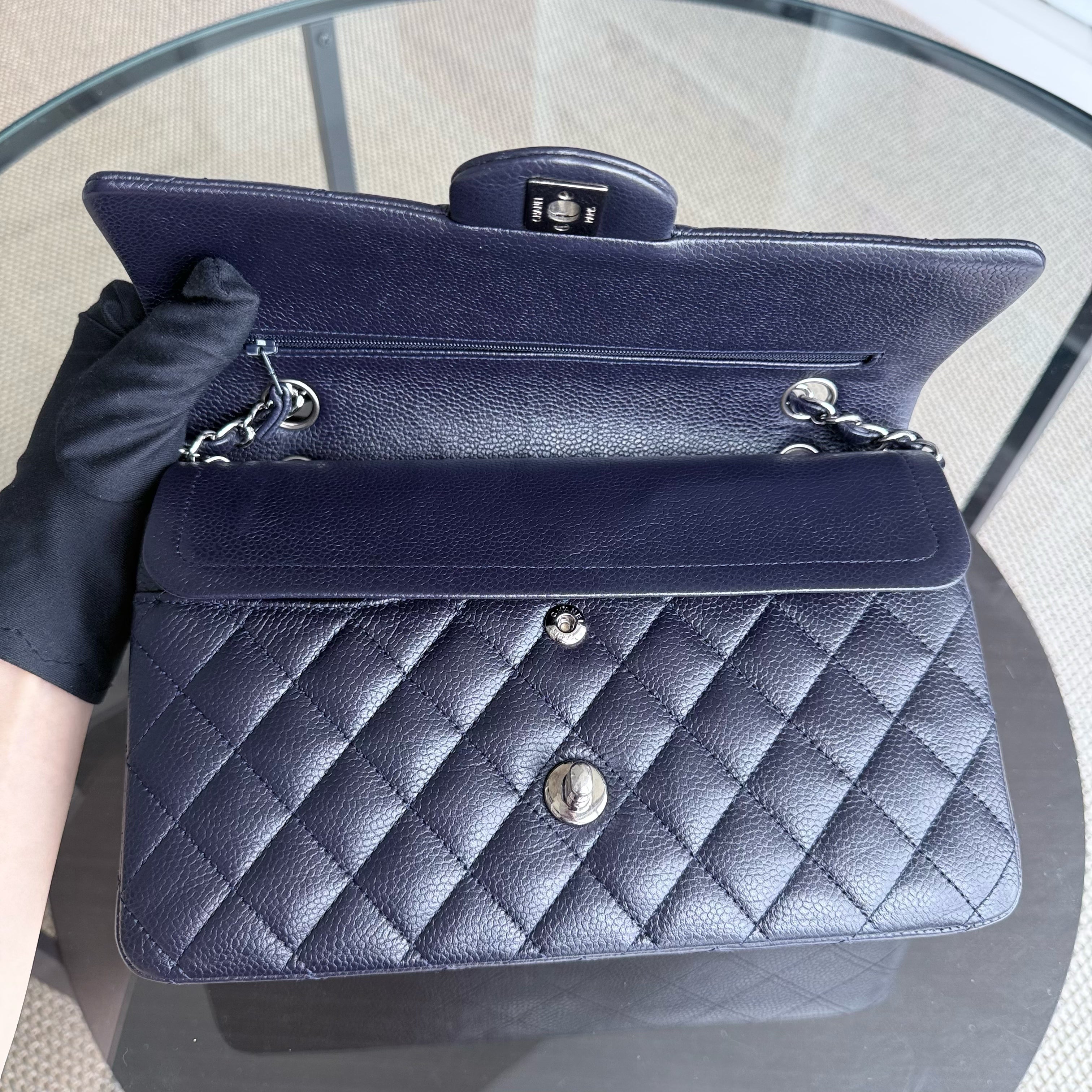 Chanel Classic Flap Medium - Caviar 25CM Quilted Dark Midnight Blue Silver Hardware Series 18
