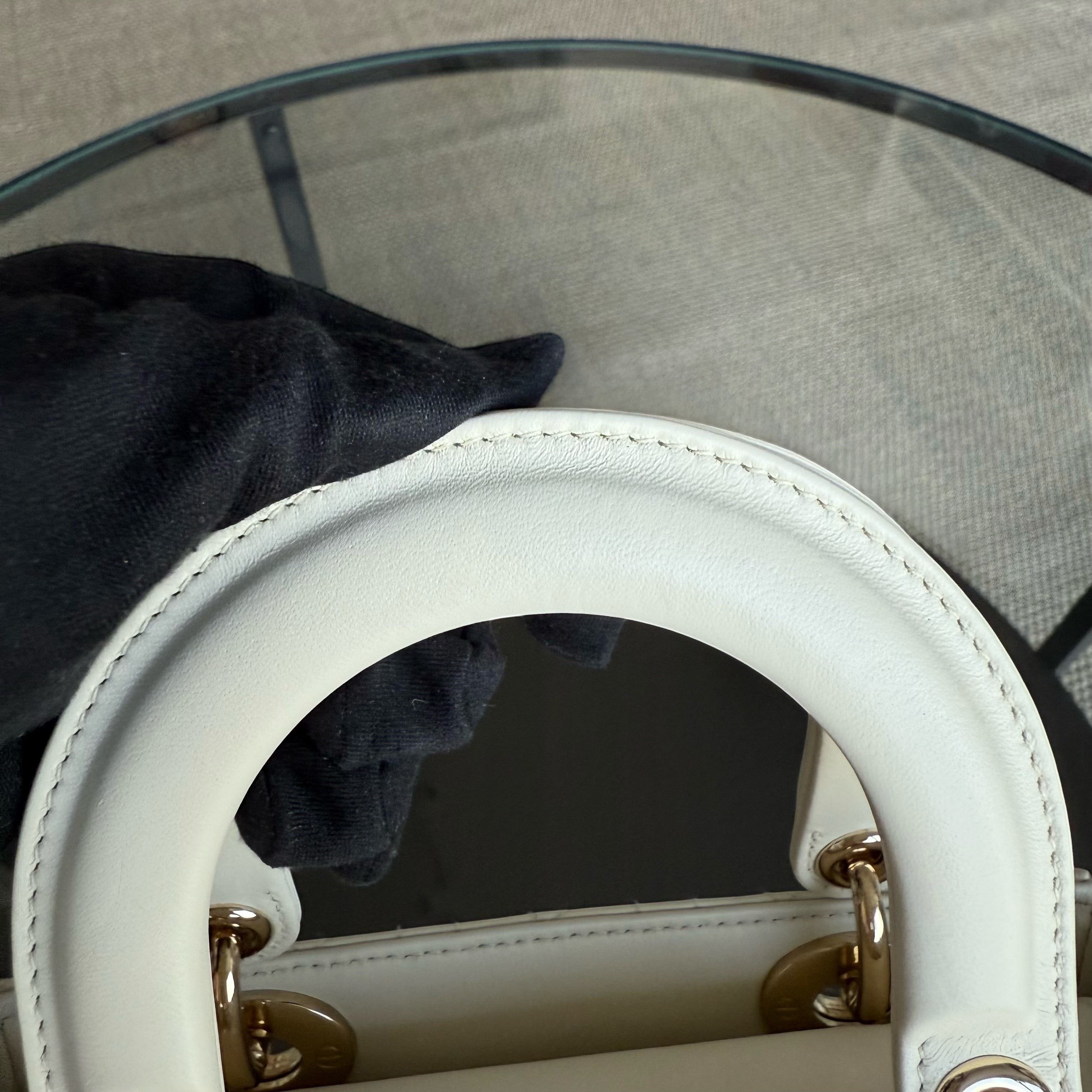 Dior Lady Small - Cannage Lambskin White Gold Hardware