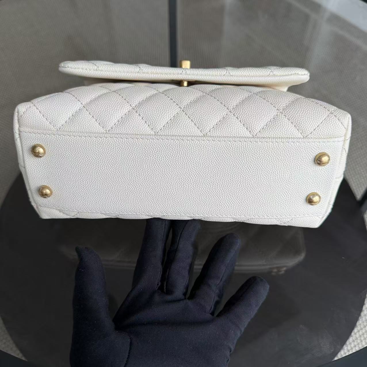 Chanel Coco Handle Small - Caivar Quilted Cream White Gold Hardware Series 24