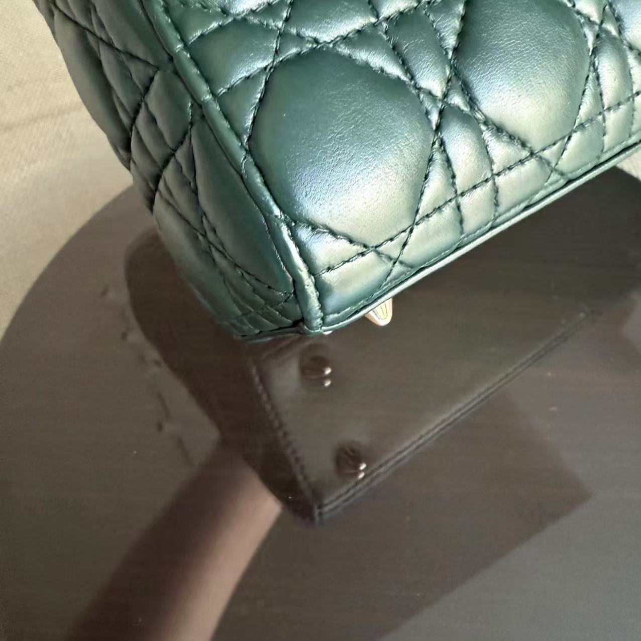 Dior Lady Small - Cannage Lambskin Dark Green Gold hardware