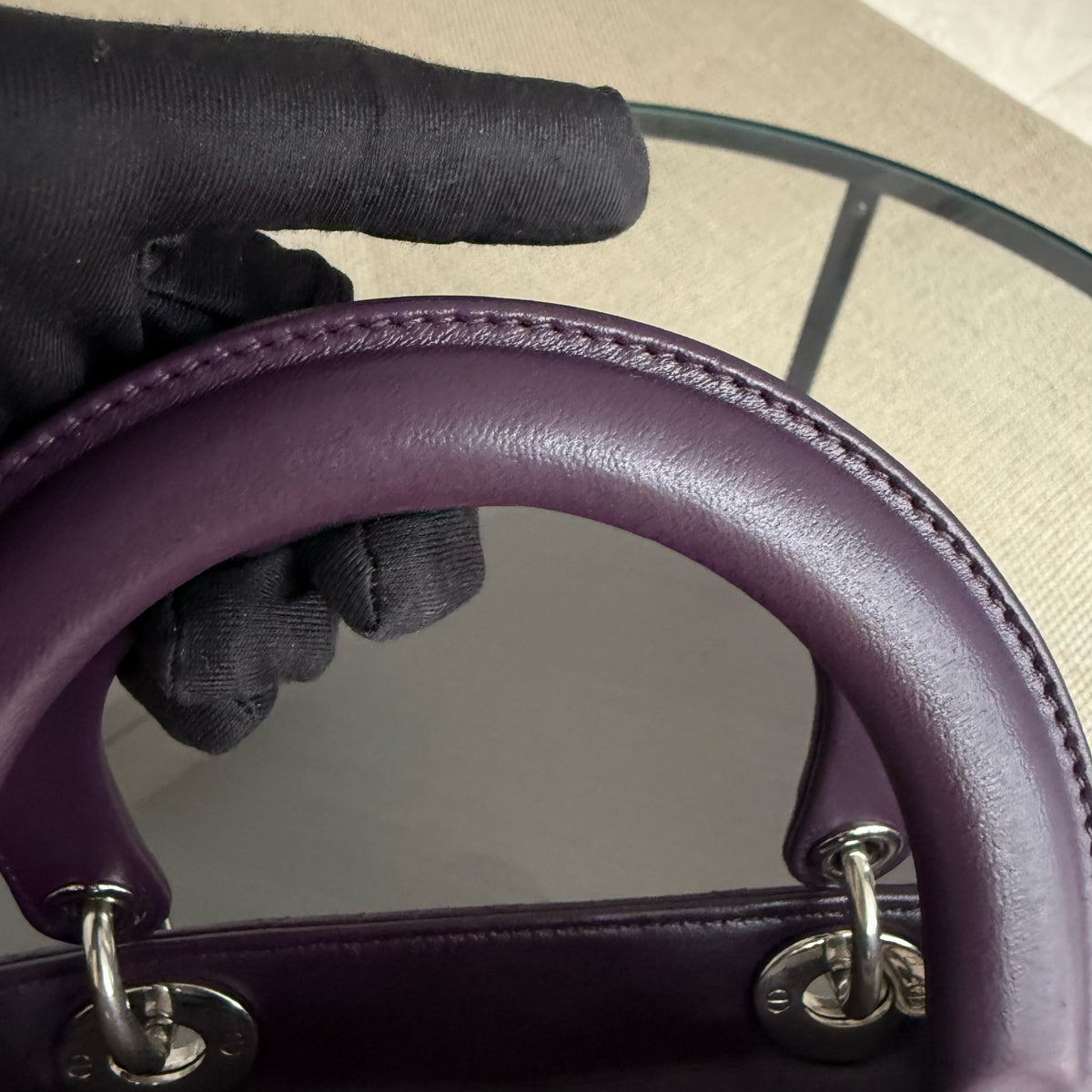 Dior Lady Medium - Cannage Lambskin Dark Maroon Silver Hardware