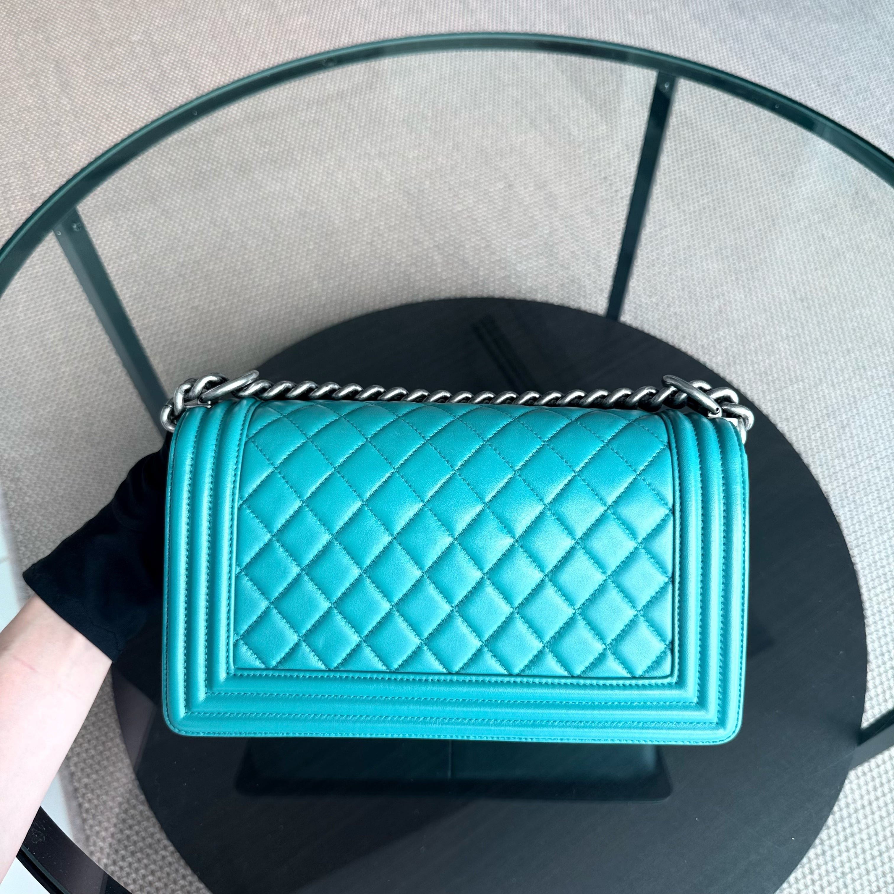 Chanel Boy Medium - 25CM Quilted Lambskin Blue Silver Hardware Series 19