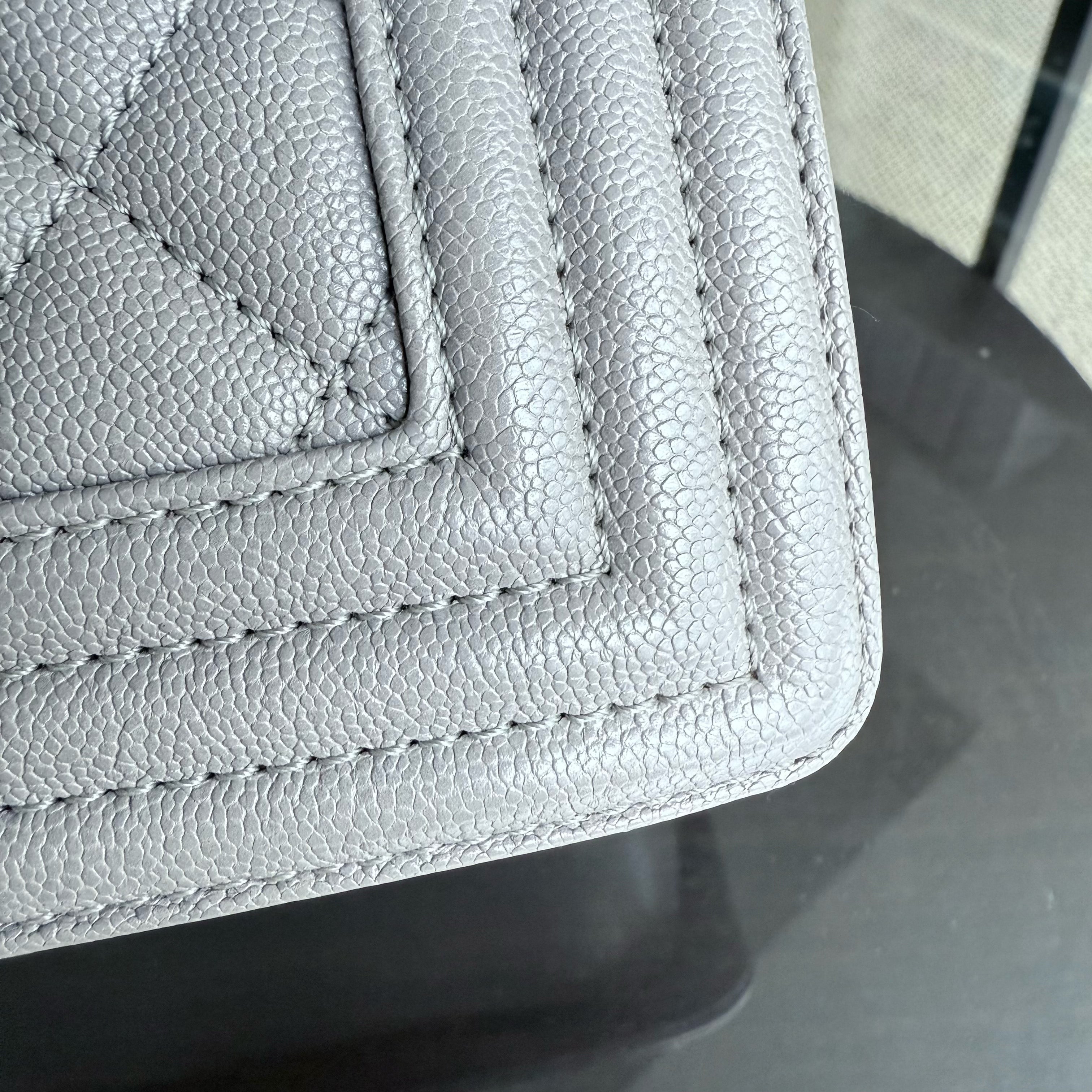 Chanel Boy Medium - Caviar 28CM Quilted Grey Gray Gold Hardware Series 26