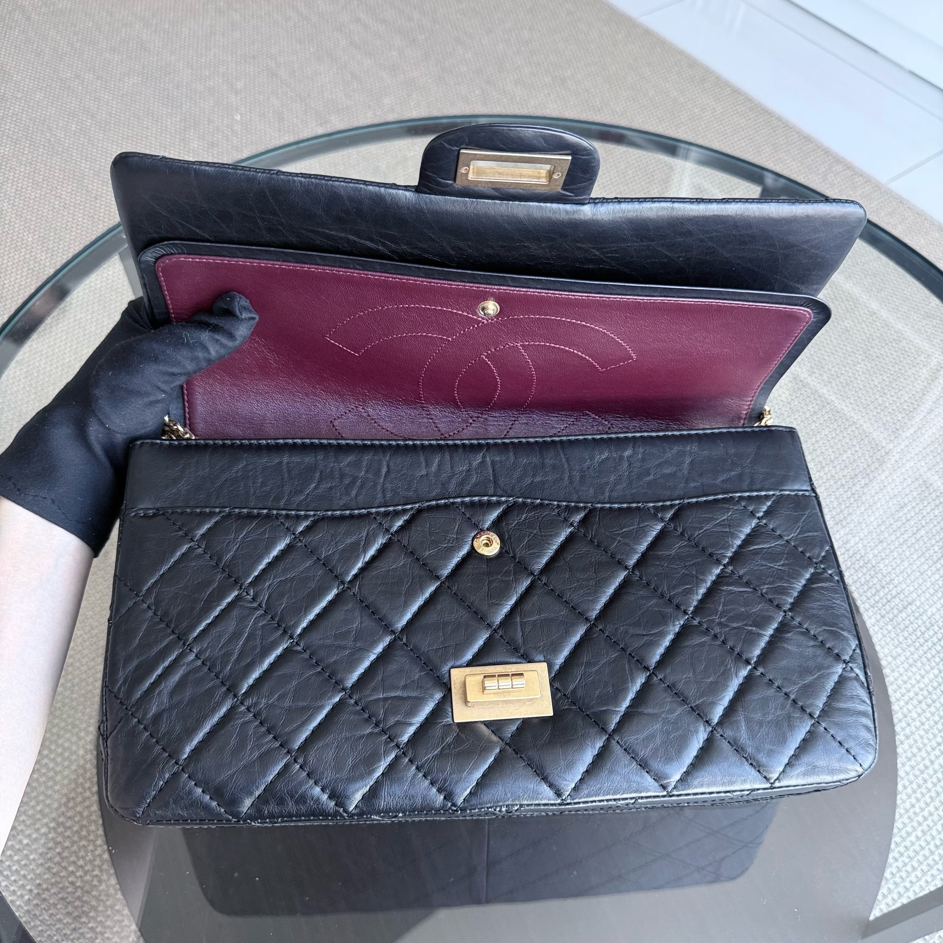 Chanel 2.55 Reissue 227 - Quilted Aged Calfskin Black Gold Hardware Series 17