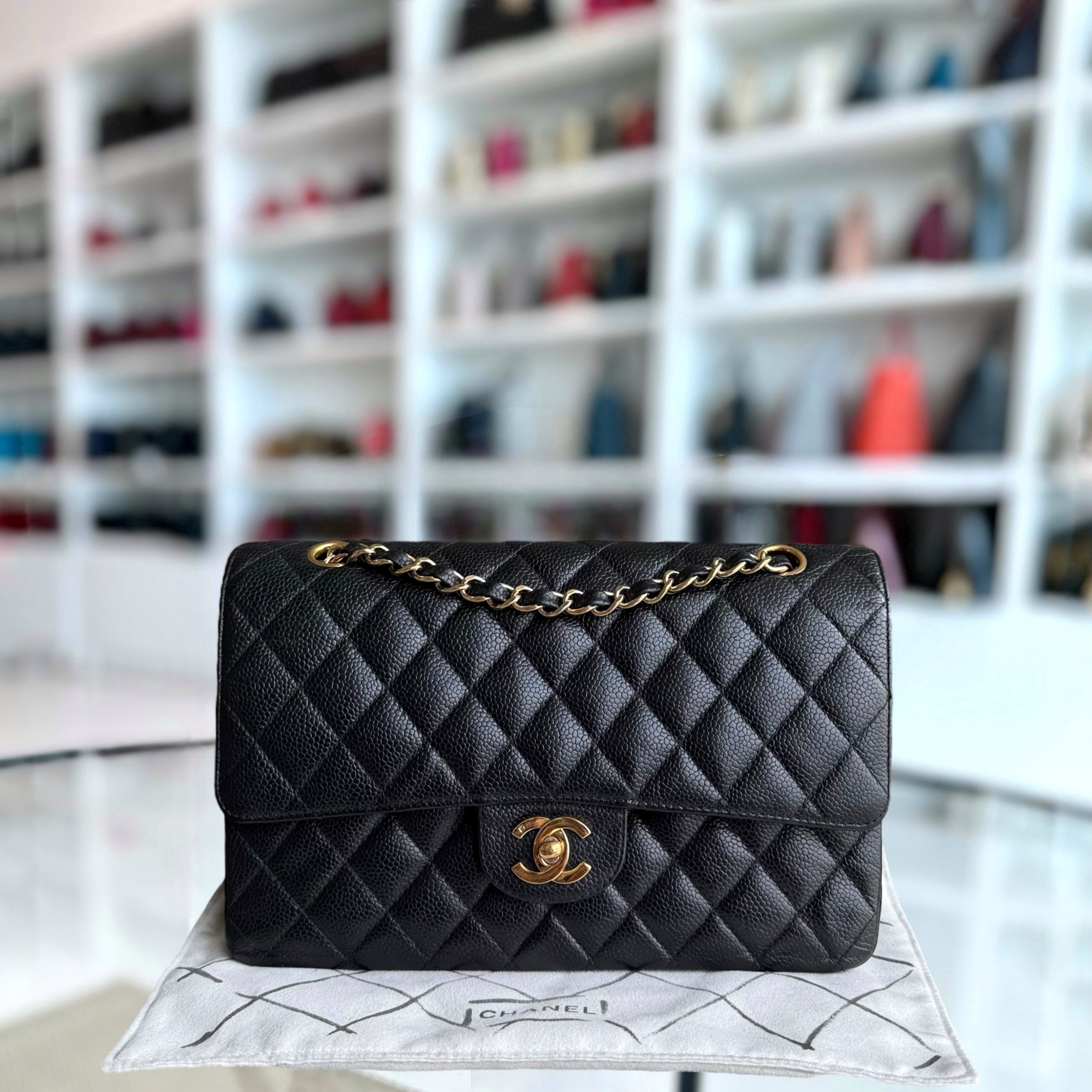 Chanel Classic Flap Medium - Caviar 25CM Quilted Black Gold Hardware Series 10