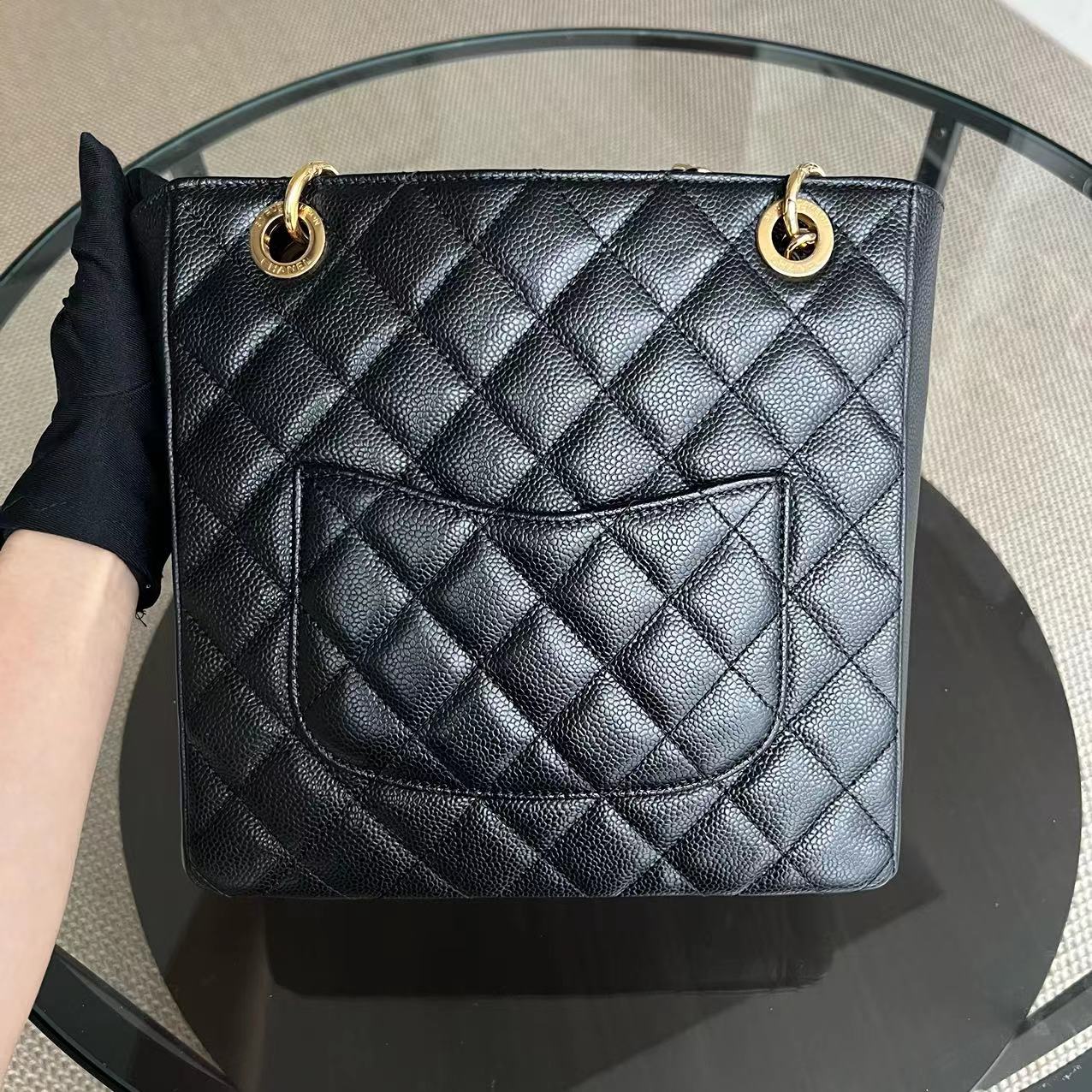 Chanel PST Petite Shopping Tote - Caviar Quilted Black Golden Hardware Series 14