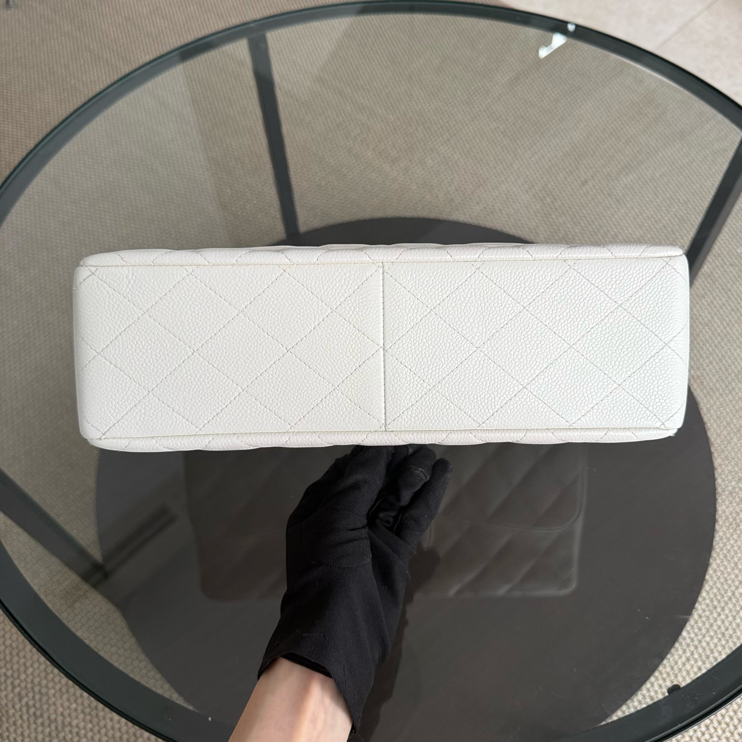 Chanel Classic Flap Jumbo - Caviar 30CM Single Flap Quilted White Silver Hardware Series 10