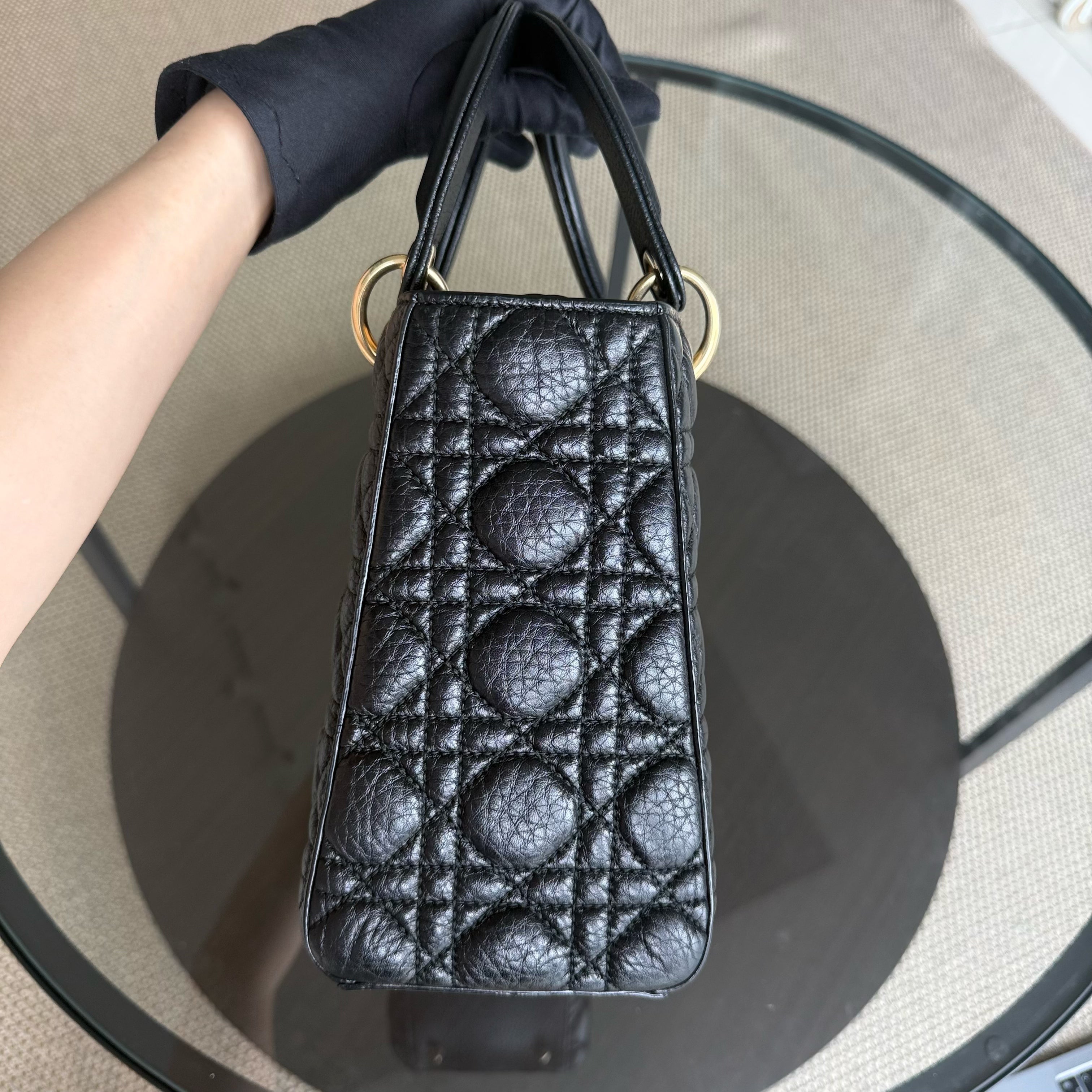 Dior Lady Medium Flap - Cannage Grained Calfskin Black Gold Hardware