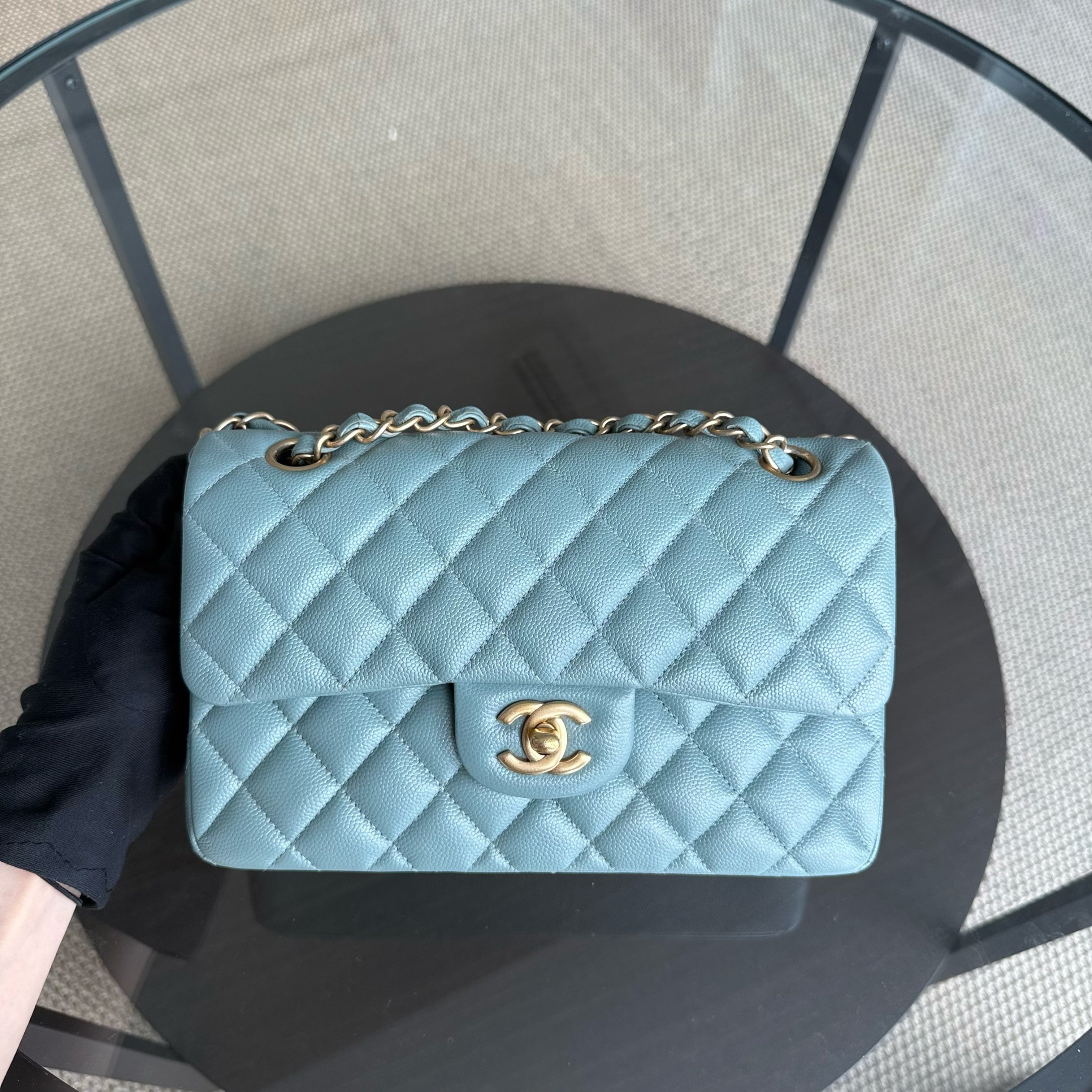 Chanel Classic Flap Small - Caviar 23CM Quilted Light Baby Blue Gold Hardware Series 25
