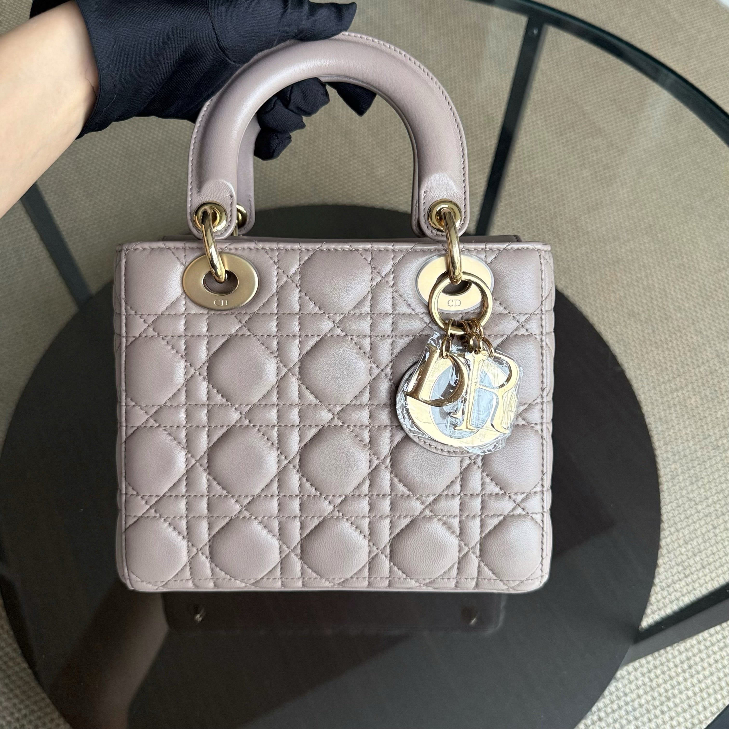 Dior Lady Small Flap - Cannage Lambskin Blush Pink Beige Gold Hardware