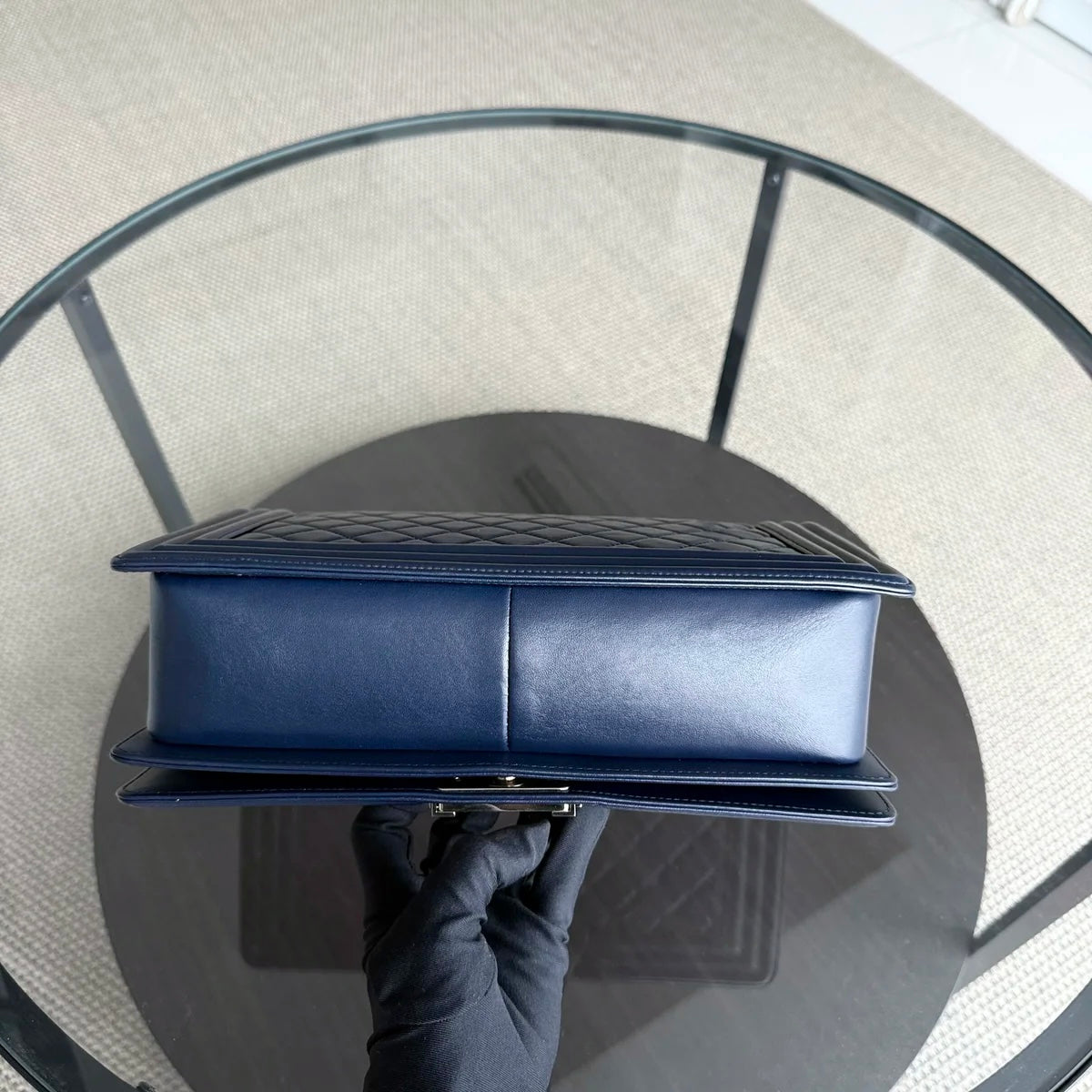 Chanel Boy Medium - 25CM Quilted Lambskin Dark Blue Gold Hardware Series 21