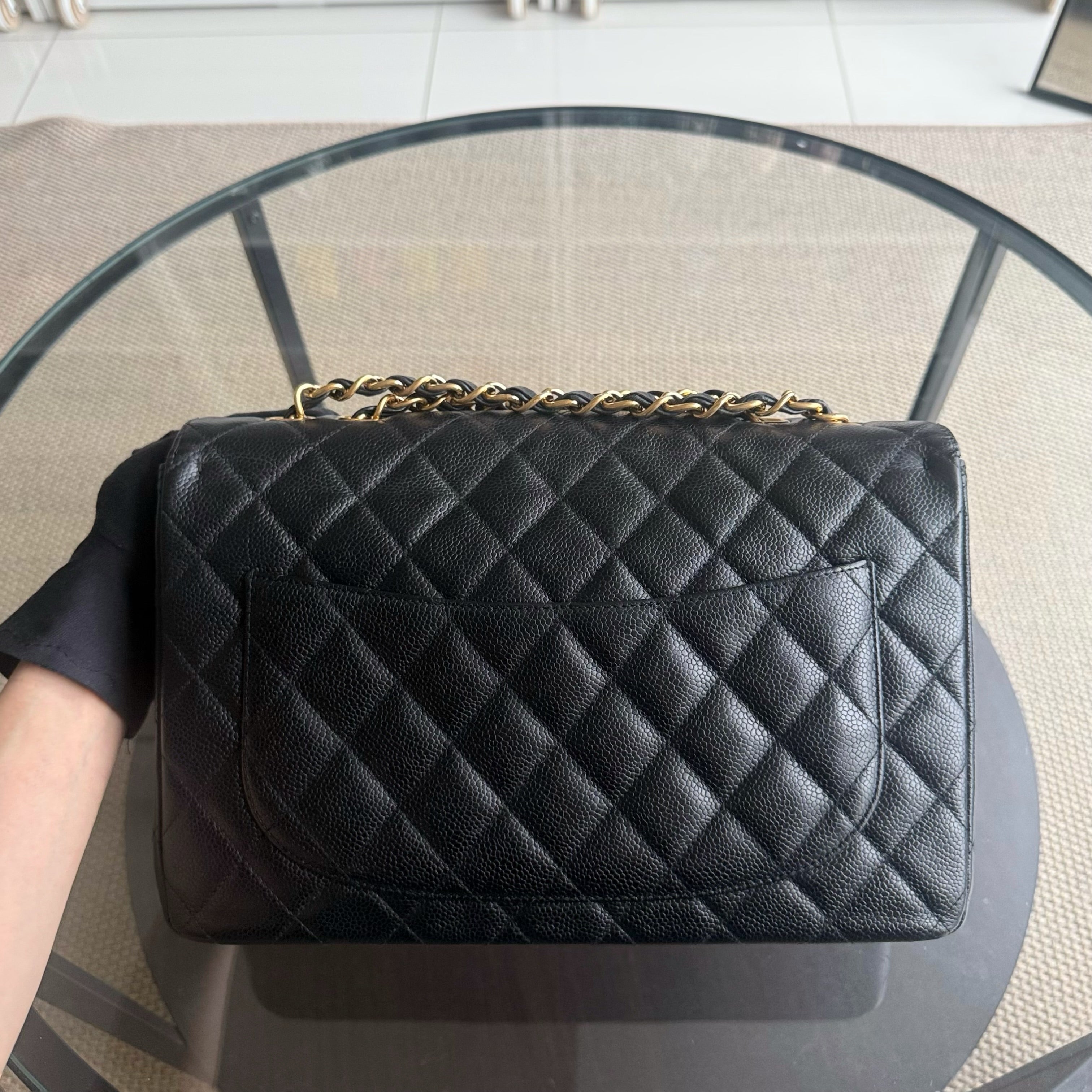 Chanel Classic Flap Jumbo - Caviar 30CM Single Flap Quilted Black 24K Gold Hardware Series 12