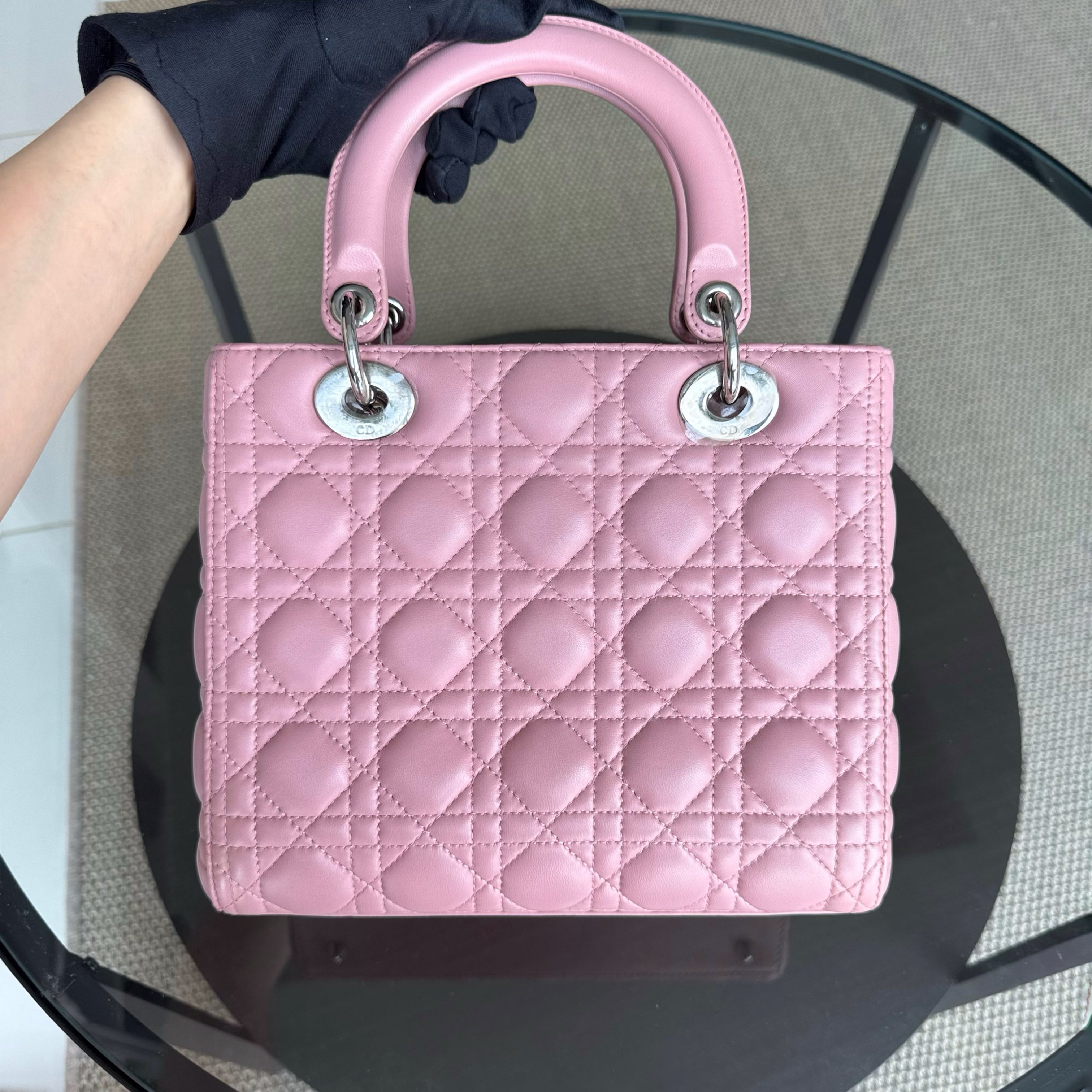 Dior Lady Medium - Cannage Lambskin Pink Silver Hardware