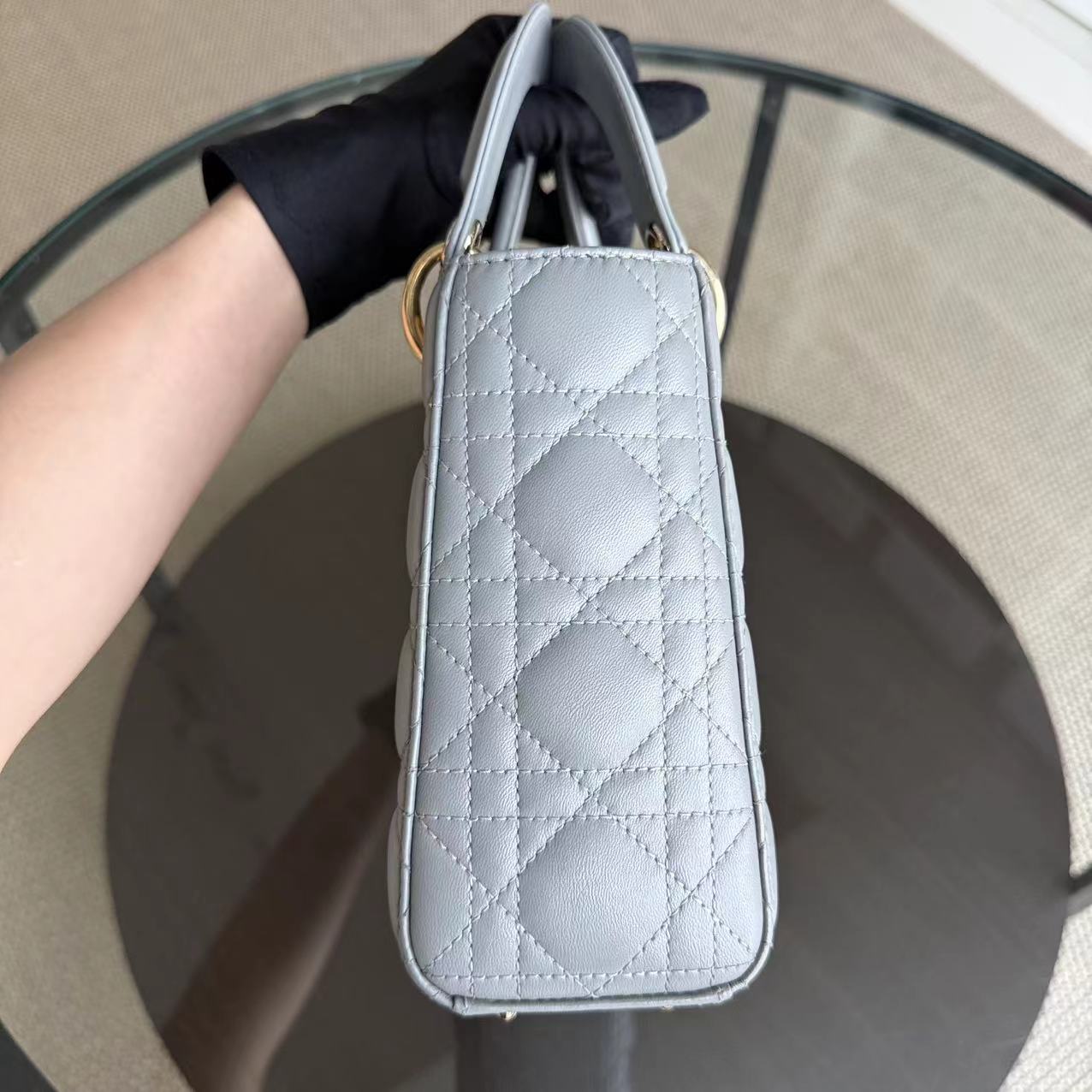 Dior Lady Small Cannage Lambskin Grey Gray Golden Hardware ABC MyABC Shoulder Bag