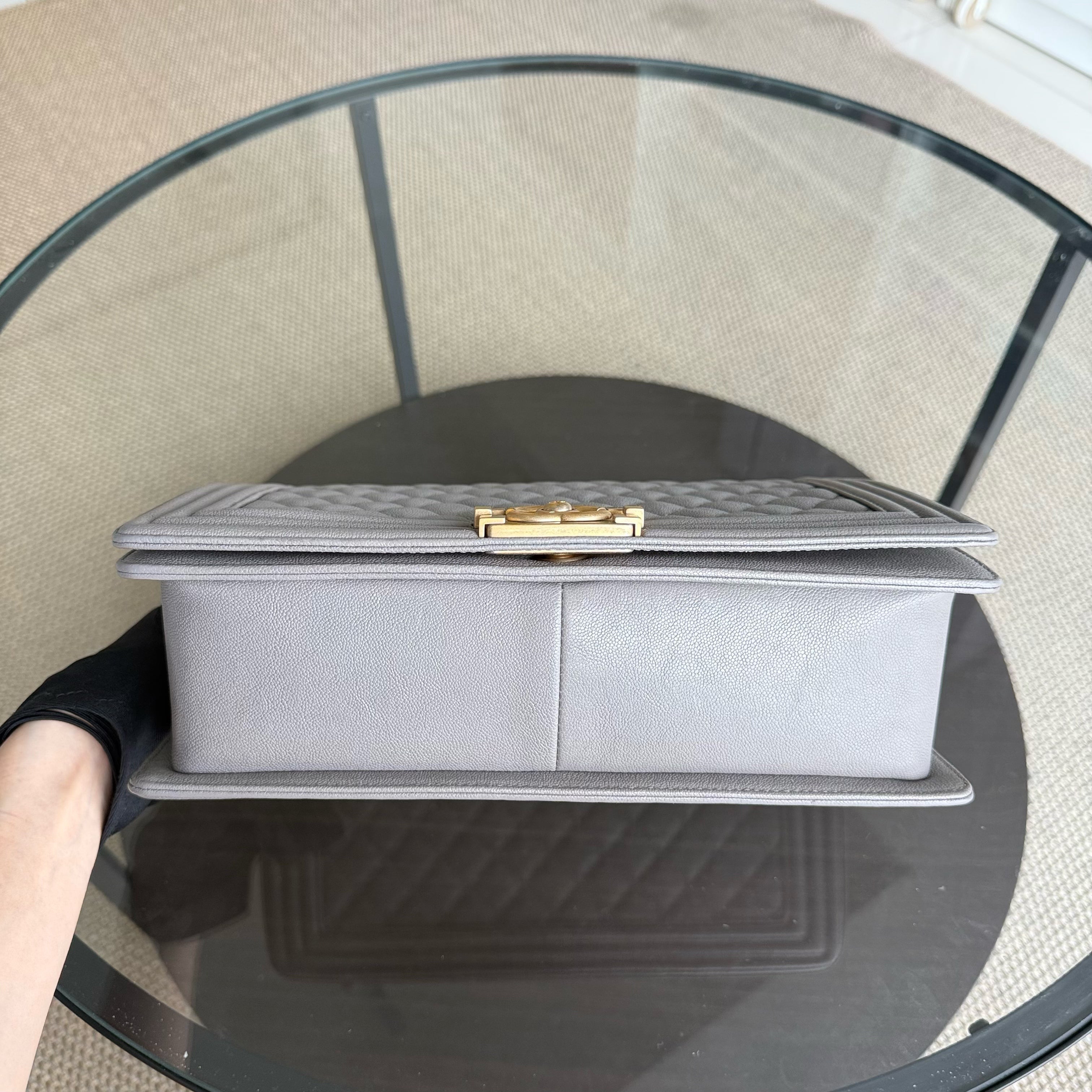 Chanel Boy Medium - Caviar 28CM Quilted Grey Gray Gold Hardware Series 26