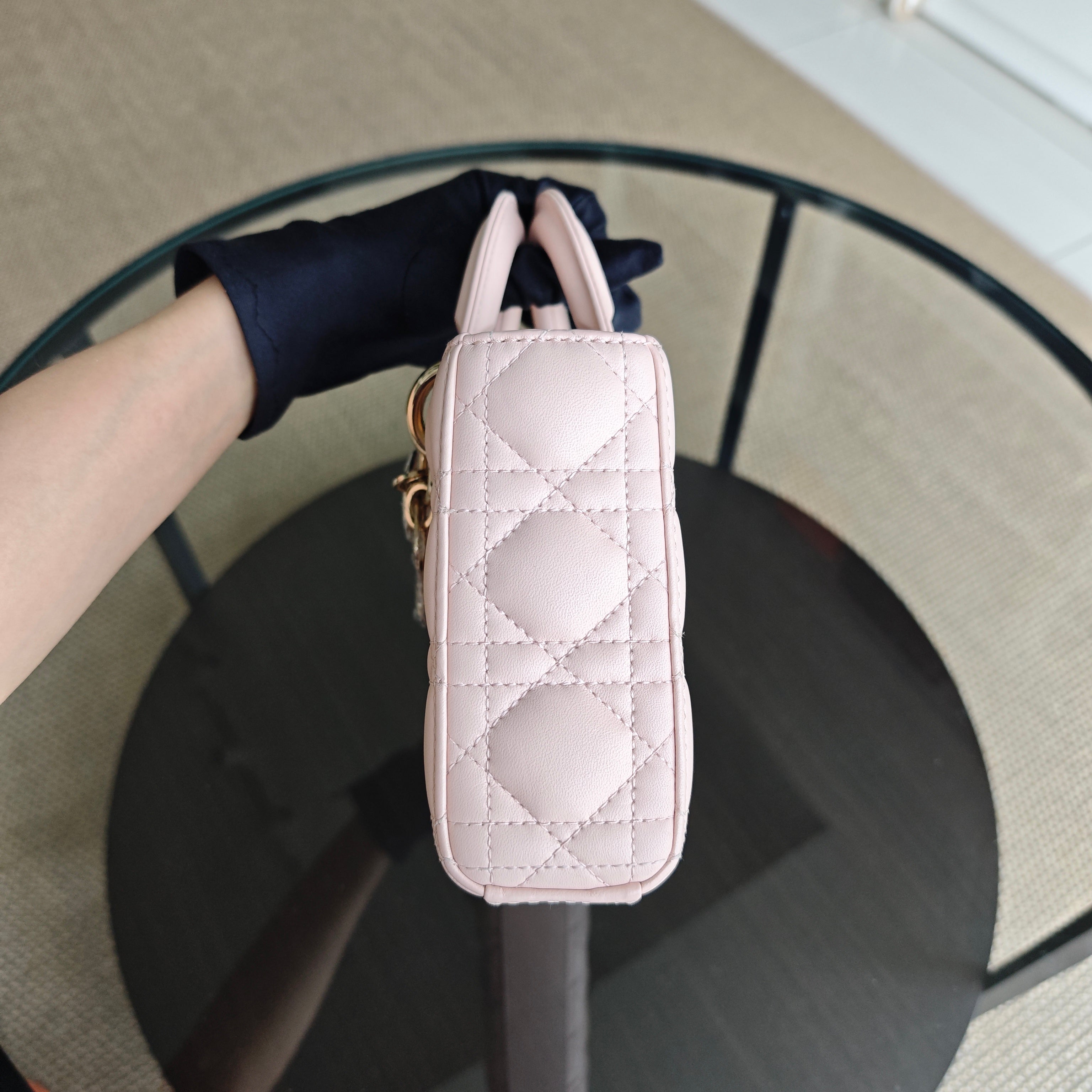 Dior D-Joy Medium - Cannage Lambskin Light Pink Gold Hardware