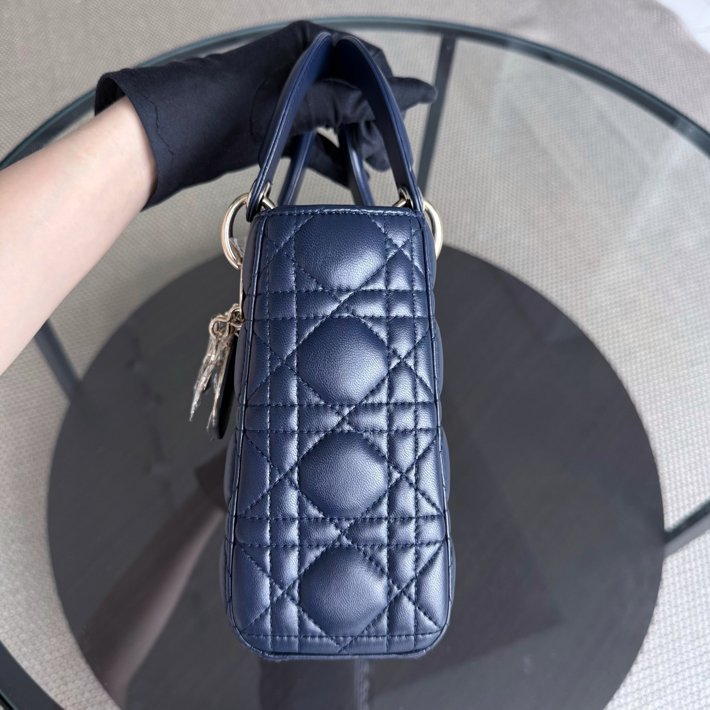 Dior Lady Small - Cannage Lambskin Dark Blue Gold Hardware
