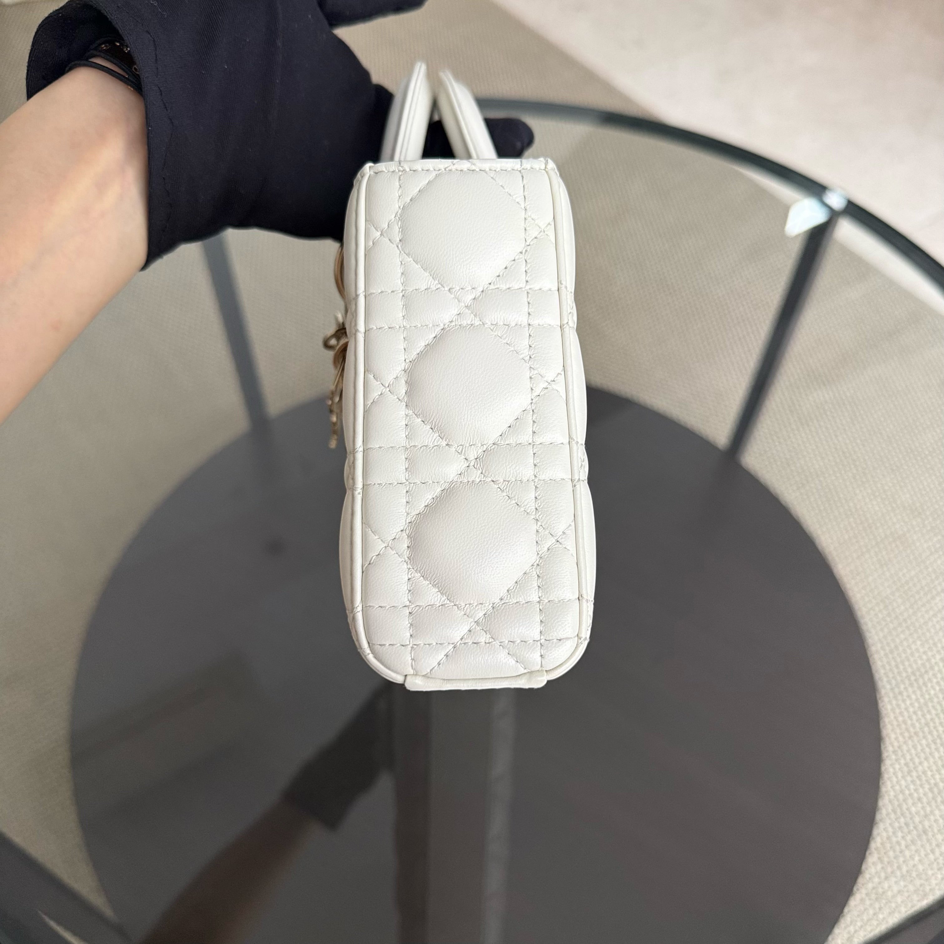 Dior D-Joy Medium - Cannage Lambskin White Gold Hardware