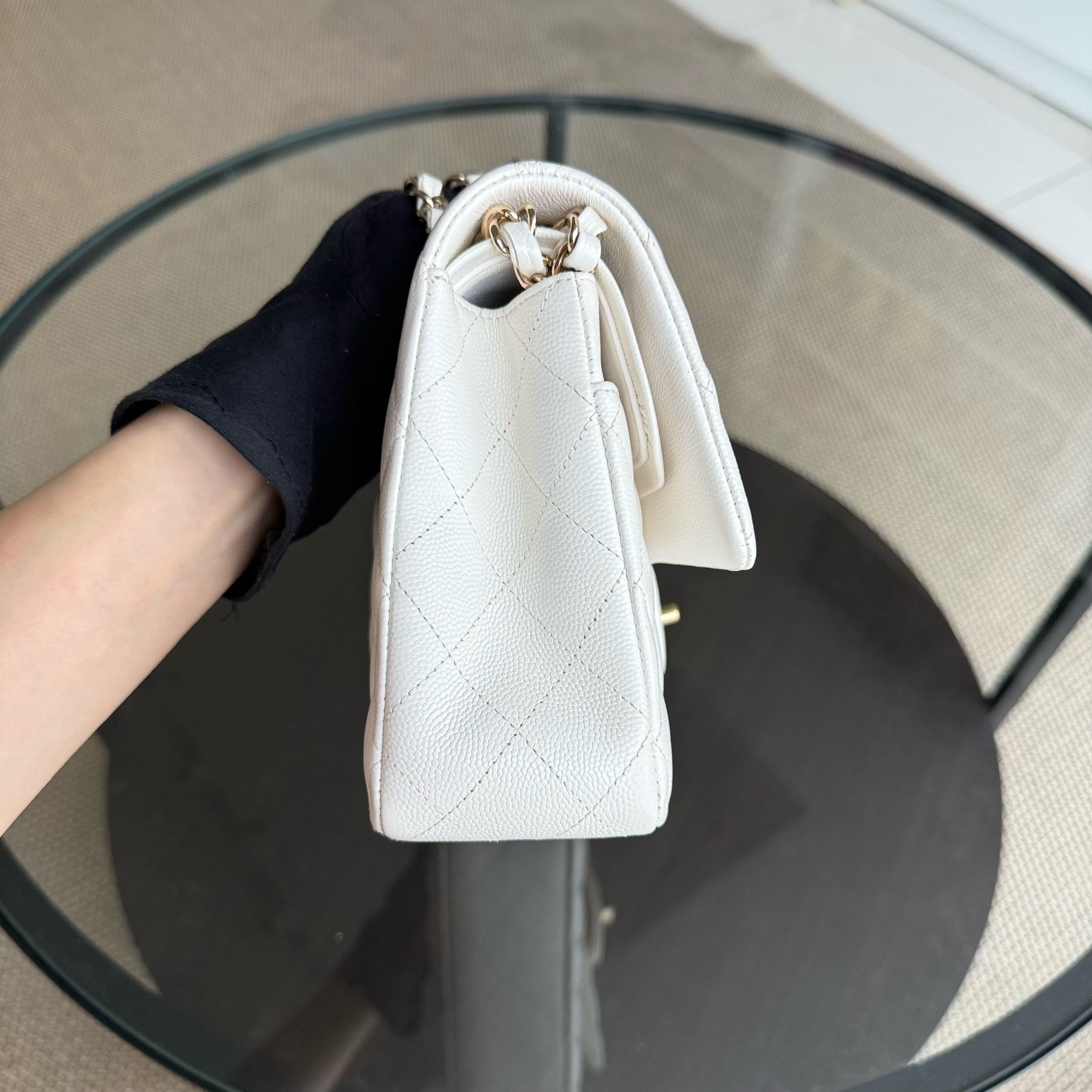 Chanel Classic Flap Medium - 25CM Quilted Caviar White Gold Hardware Series 26